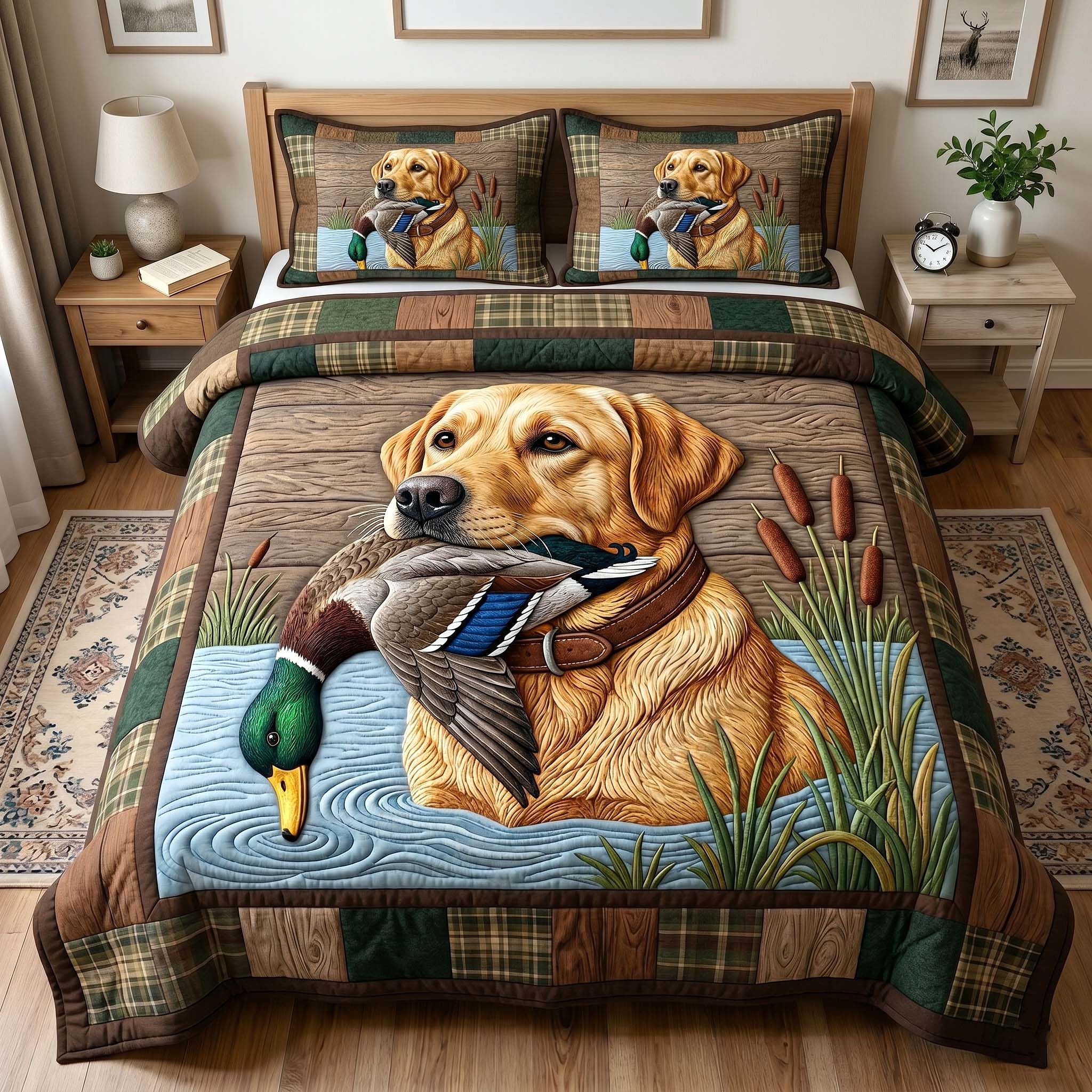 Hunting Lab 3-Piece Quilted Bedding Set GFTOTP18756