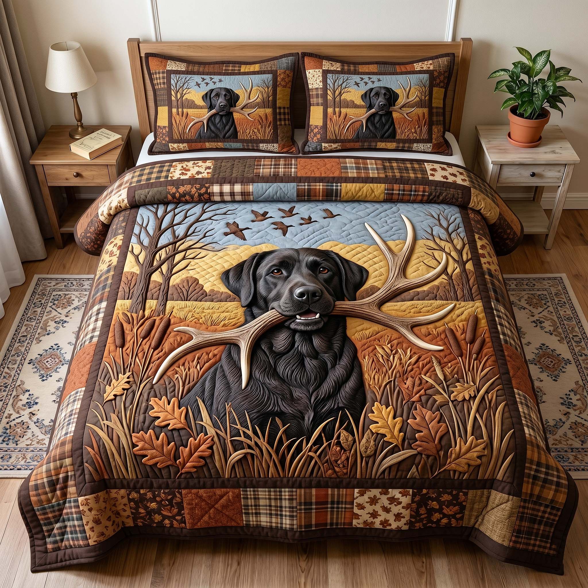 Hunting Lab 3-Piece Quilted Bedding Set GFTOTP18757