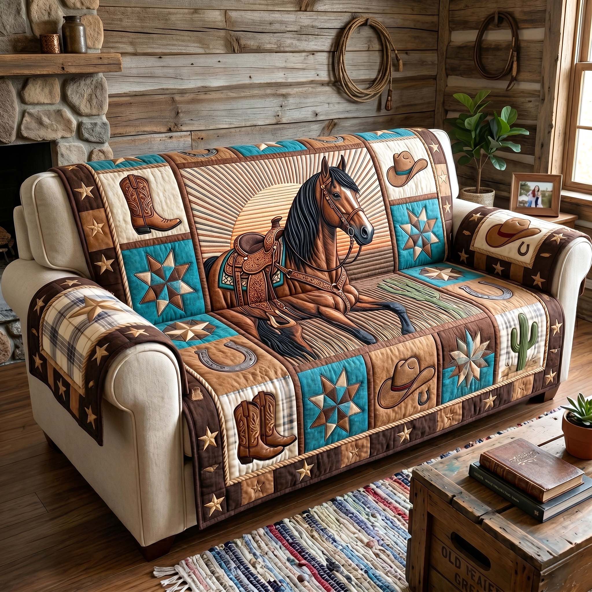 Prairie Horse Quilted Sofa Cover GFTOTP18877