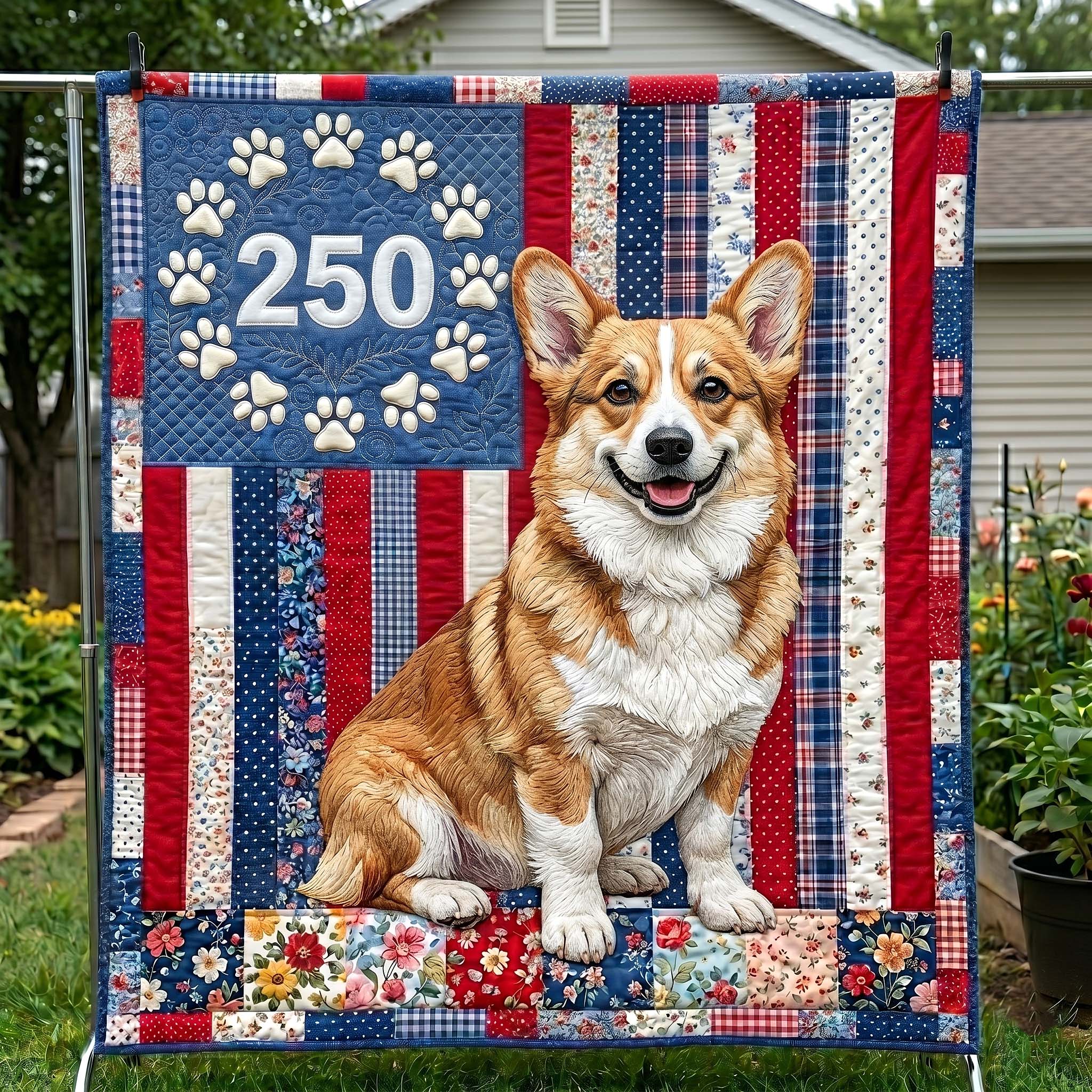 Patriotic Dog Quilted Blanket