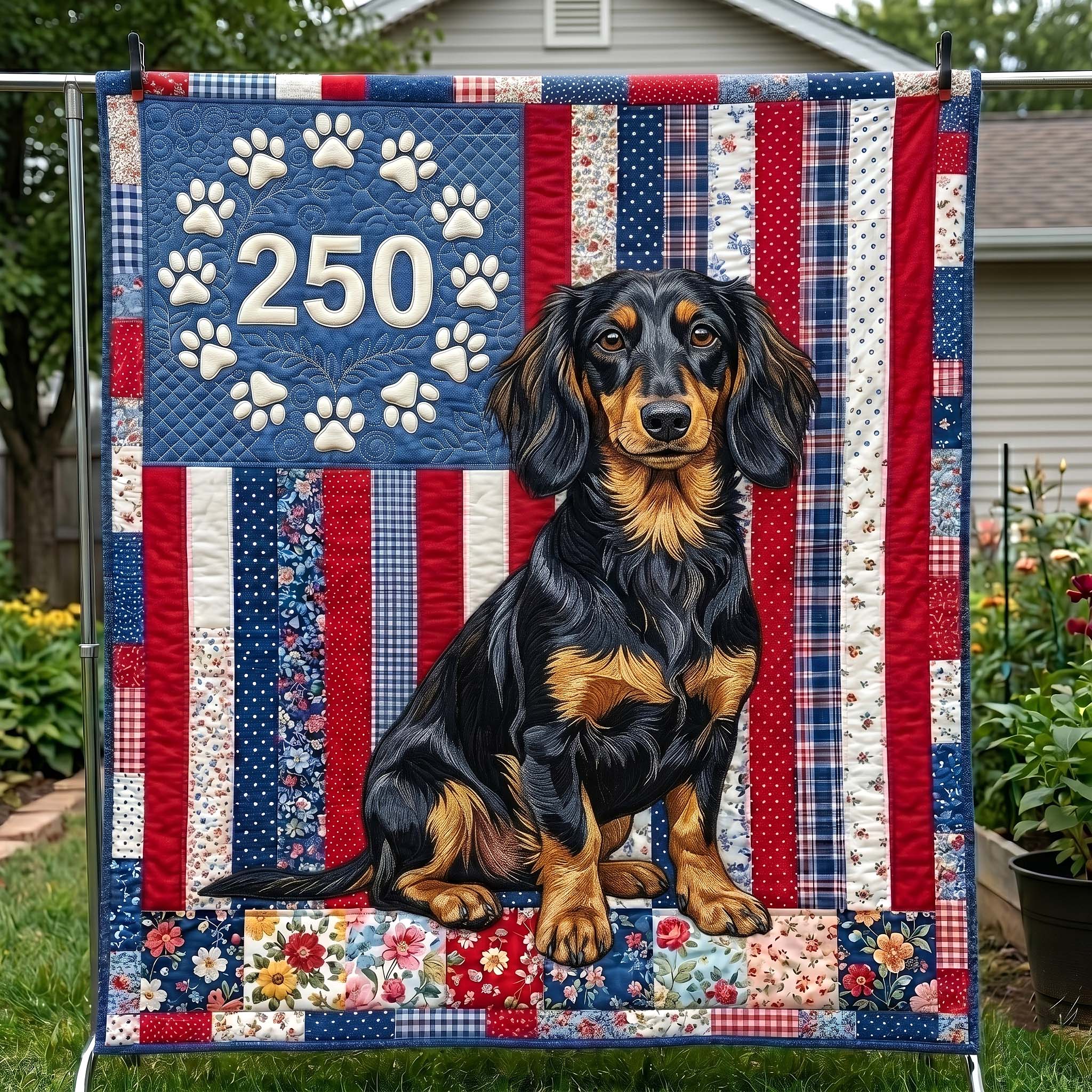 Patriotic Dog Quilted Blanket