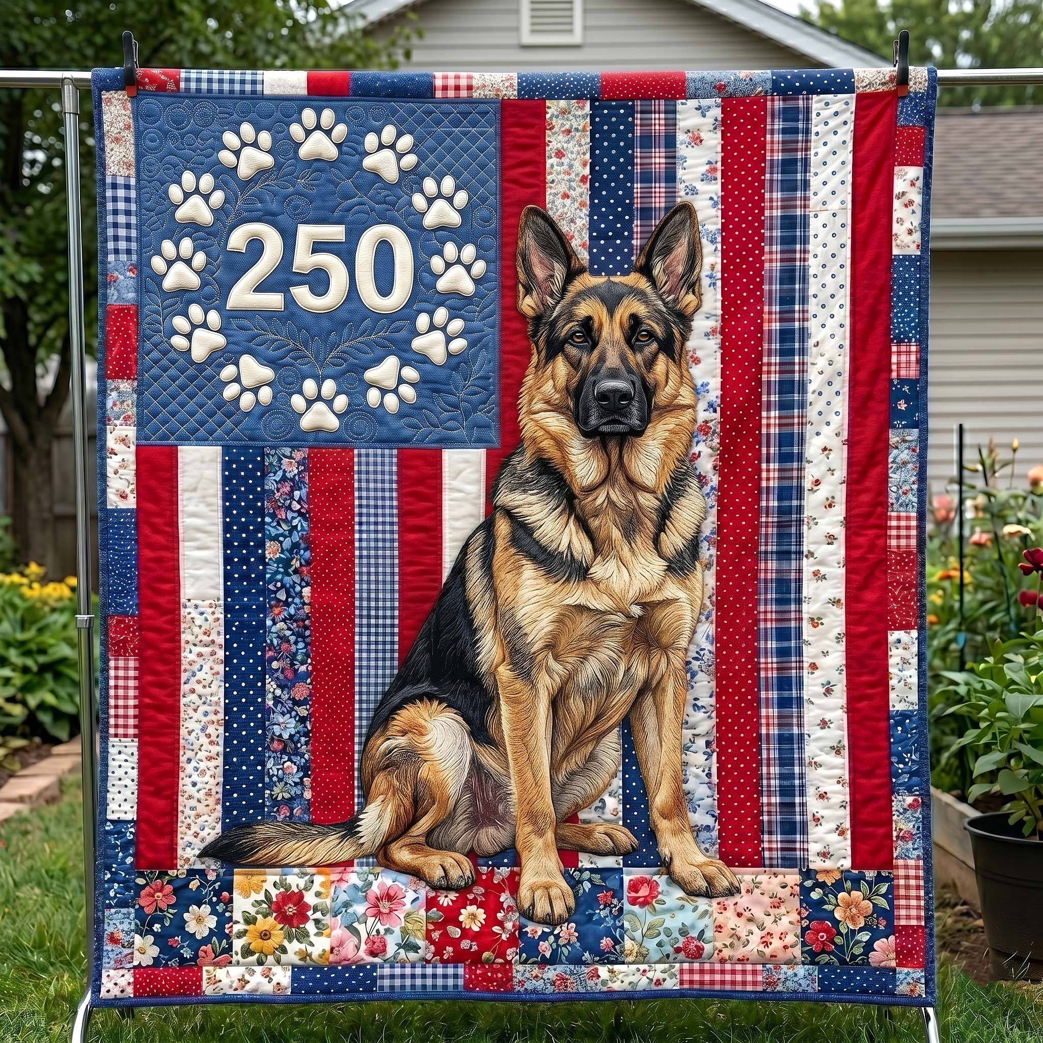 Patriotic Dog Quilted Blanket