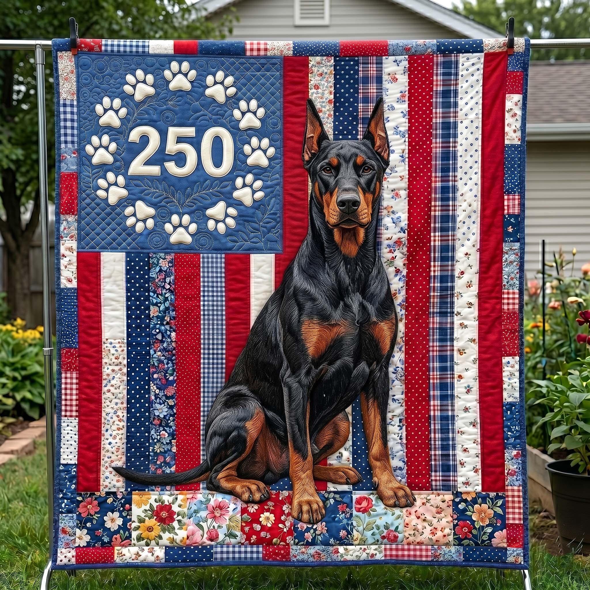 Patriotic Dog Quilted Blanket