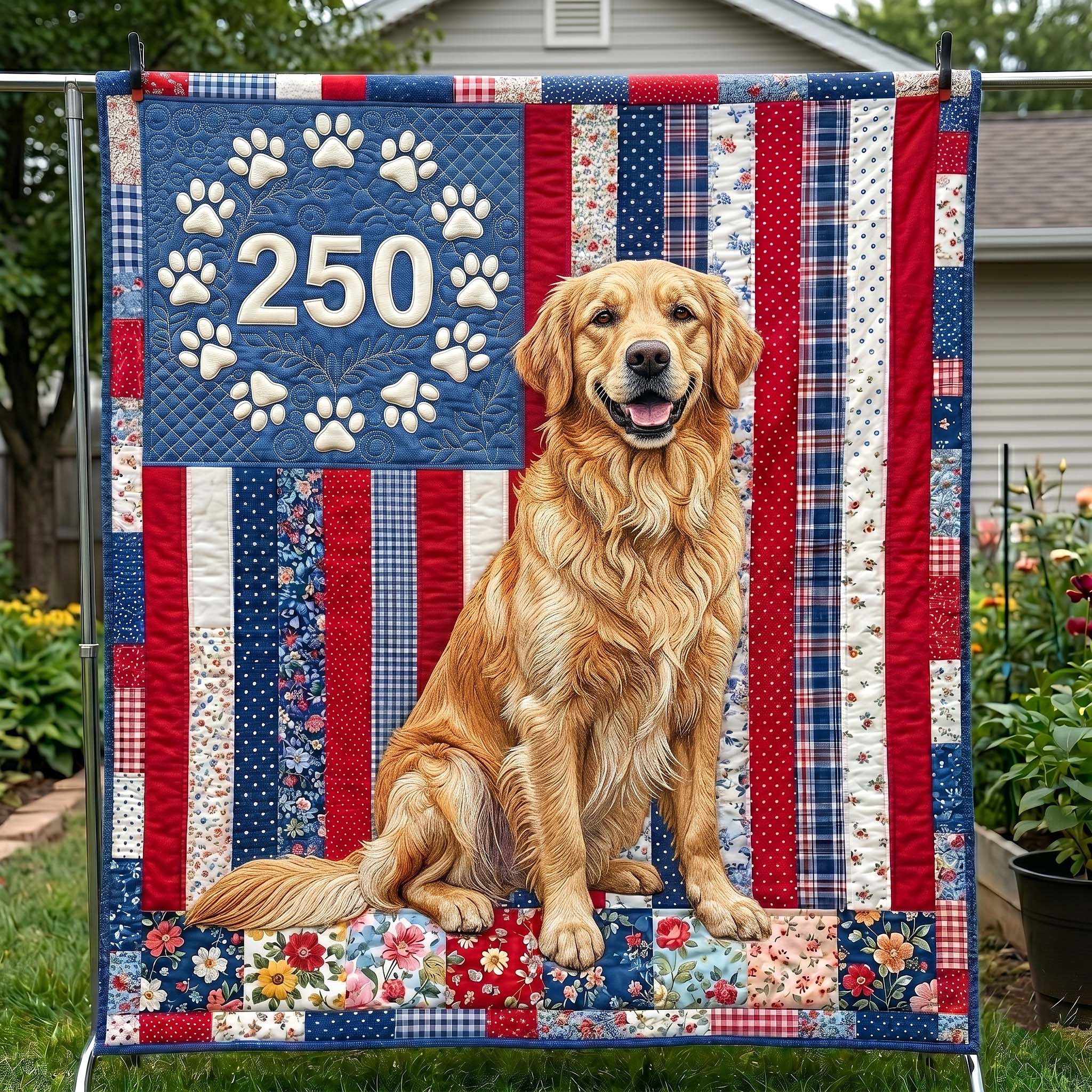 Patriotic Dog Quilted Blanket