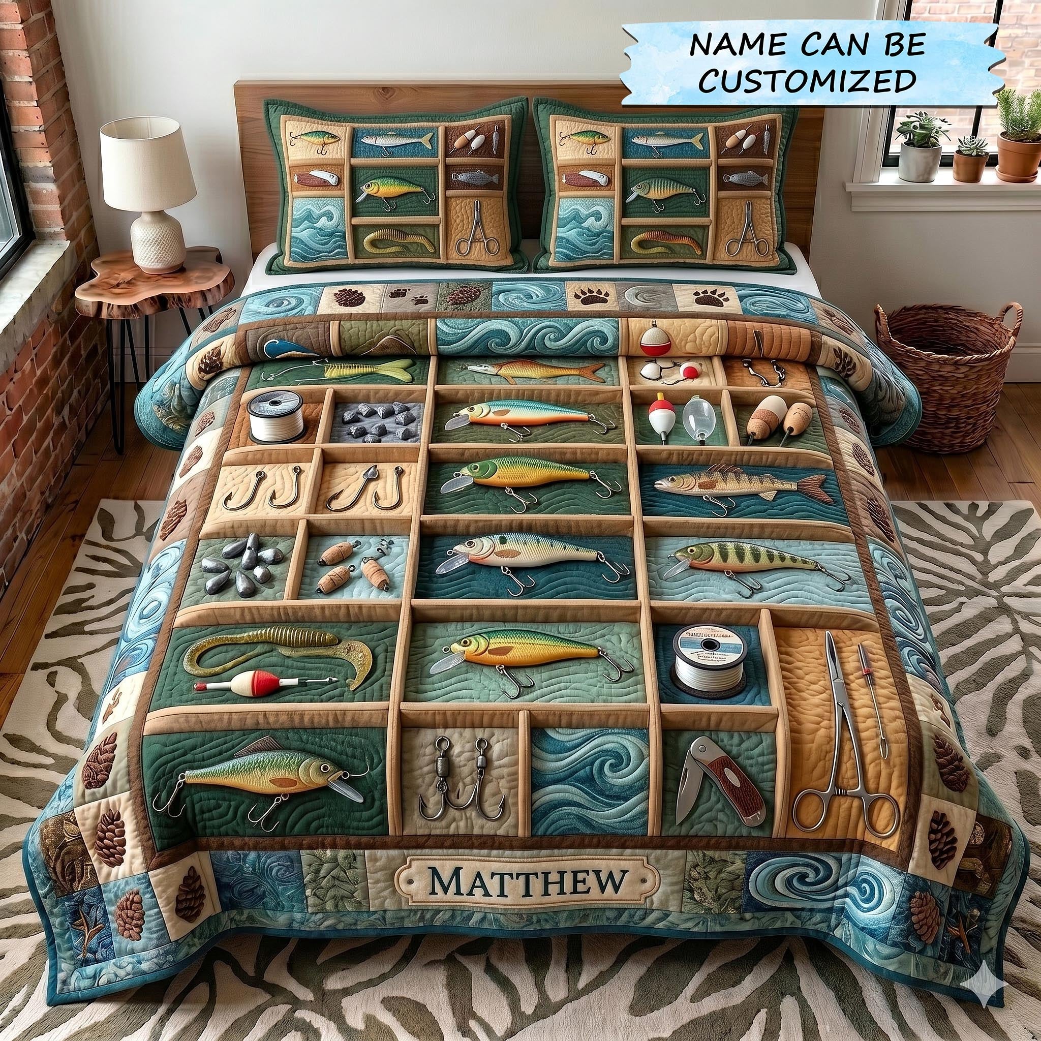 Angler Haven 3-Piece Quilted Bedding Set QTCUZ GFTOTP19314