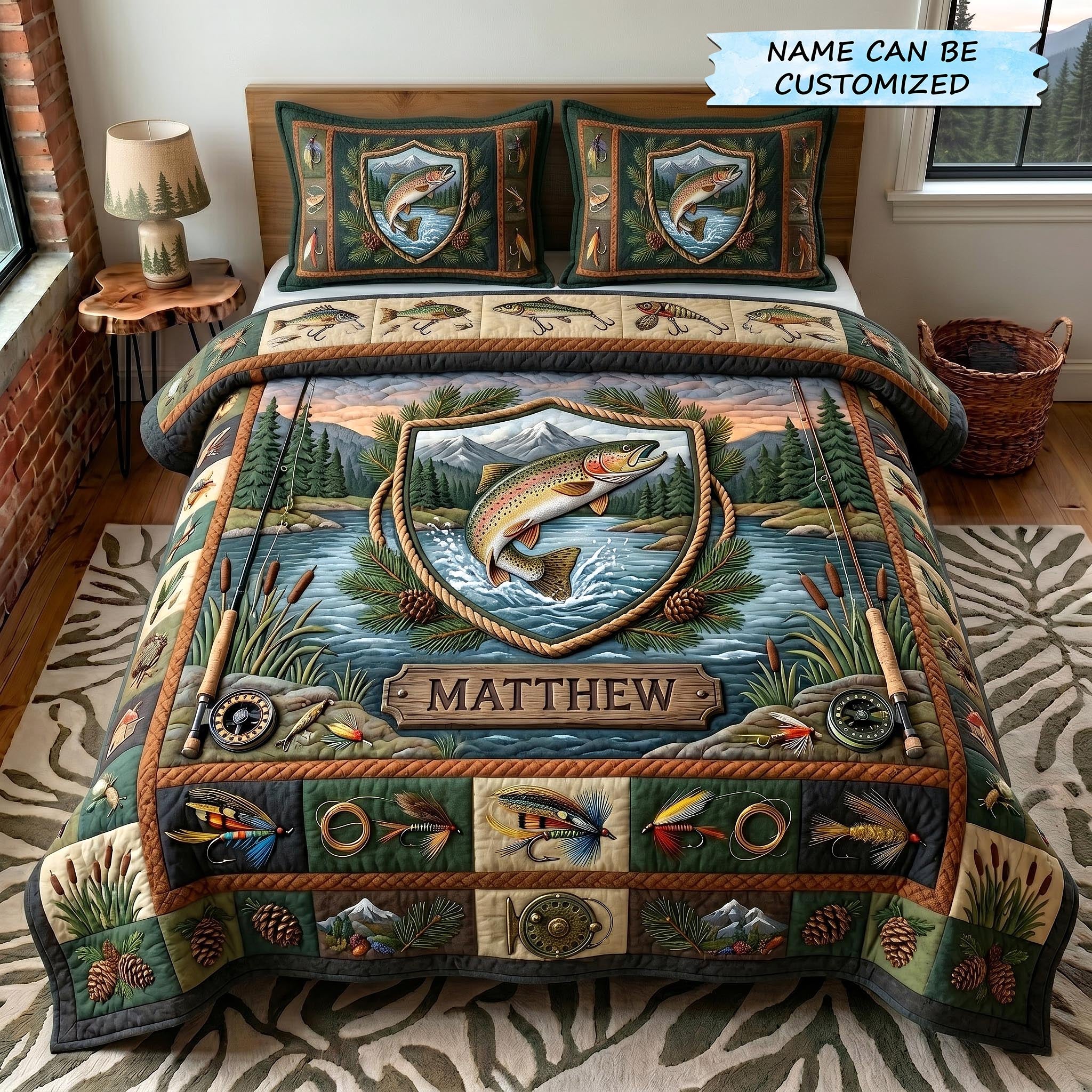 Angler Haven 3-Piece Quilted Bedding Set QTCUZ GFTOTP19315