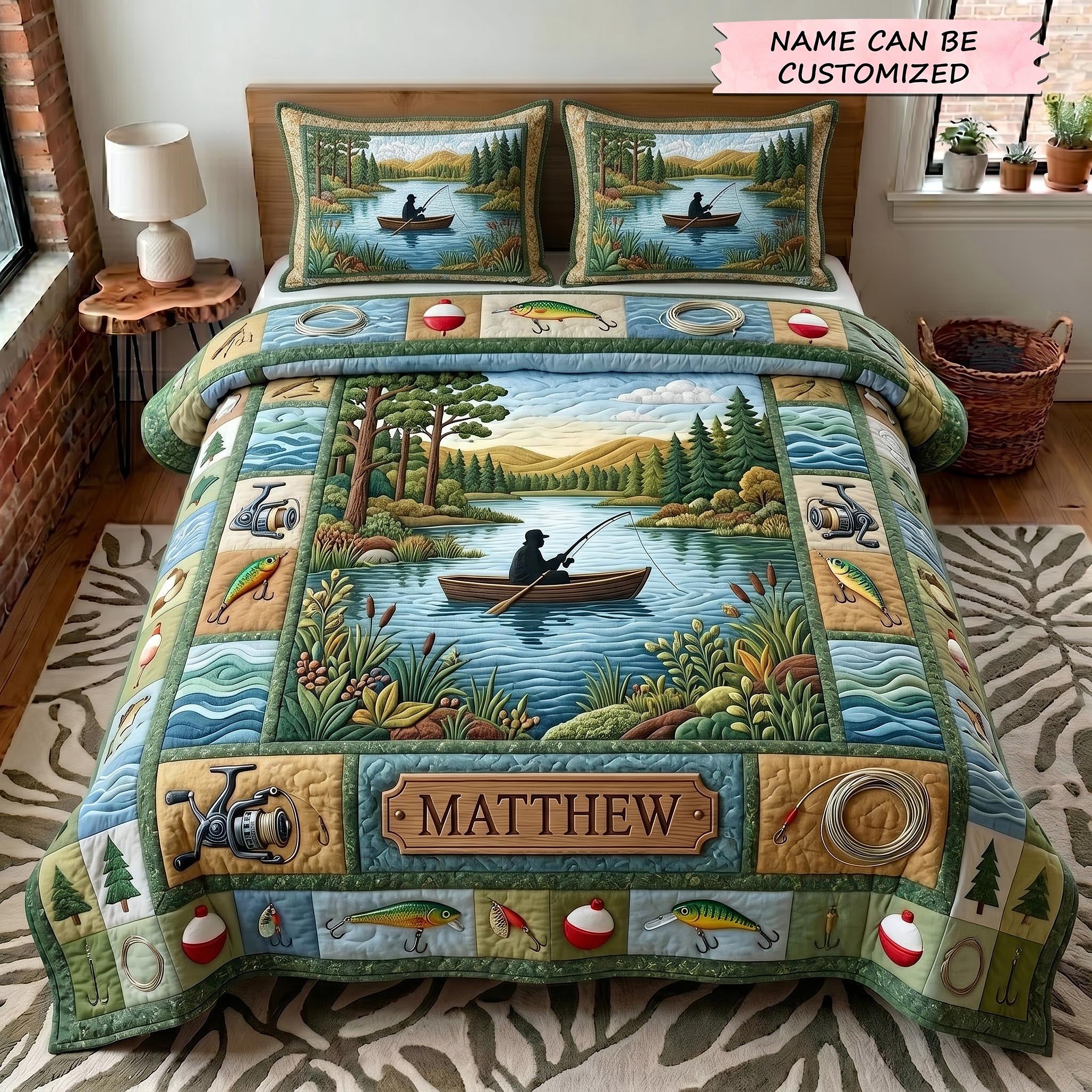 Angler Haven 3-Piece Quilted Bedding Set QTCUZ GFTOTP19317
