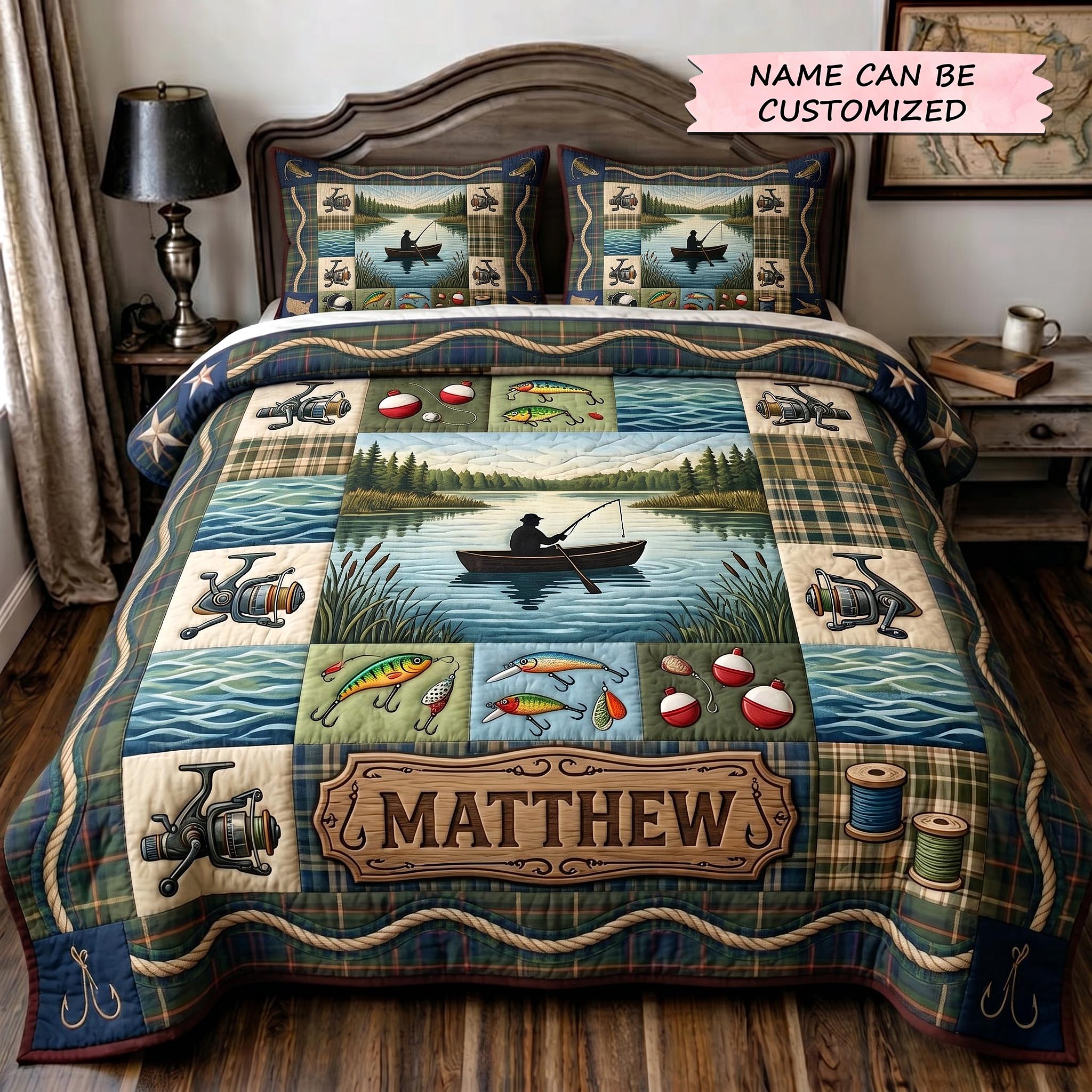 Angler Haven 3-Piece Quilted Bedding Set QTCUZ GFTOTP19318