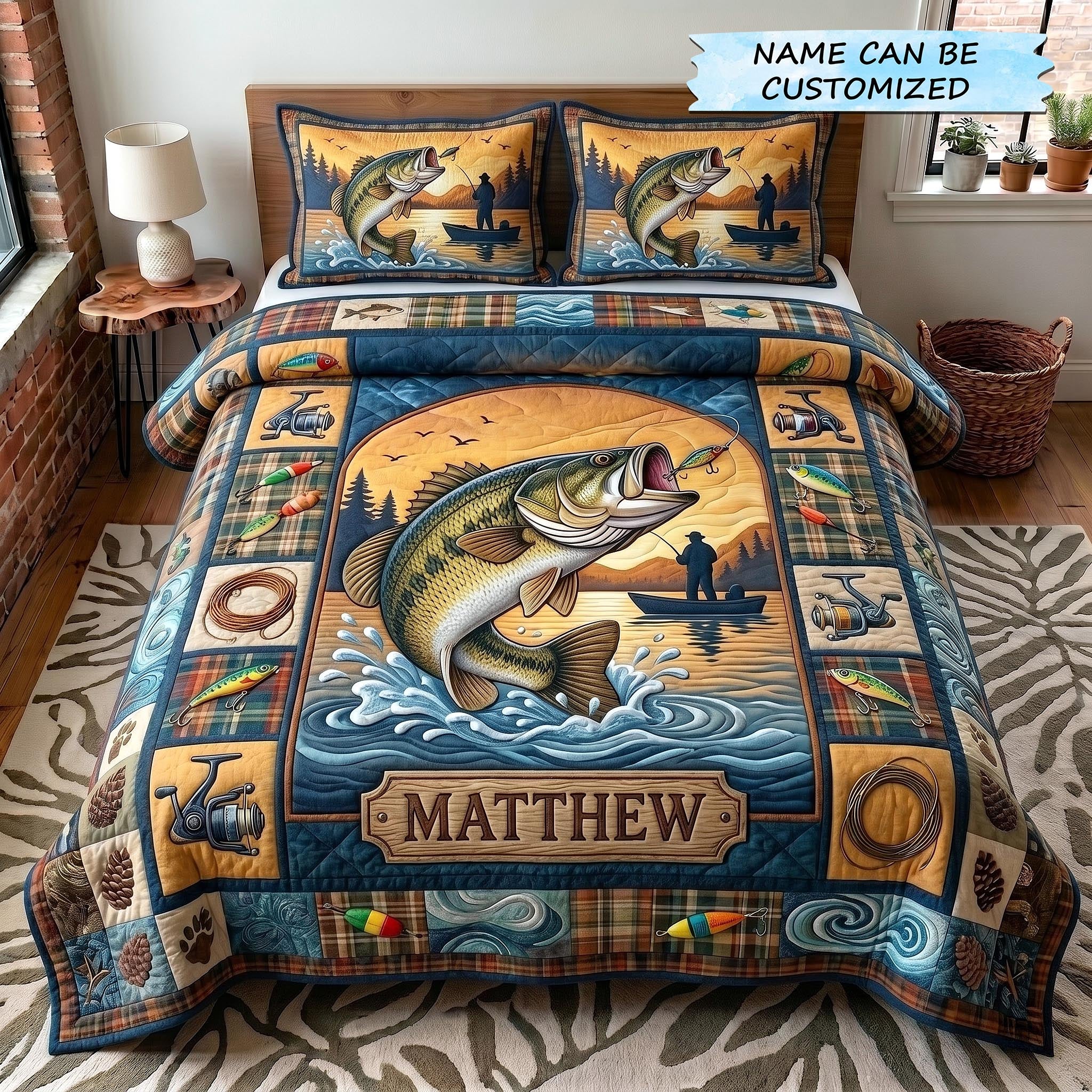 Angler Haven 3-Piece Quilted Bedding Set QTCUZ GFTOTP19319