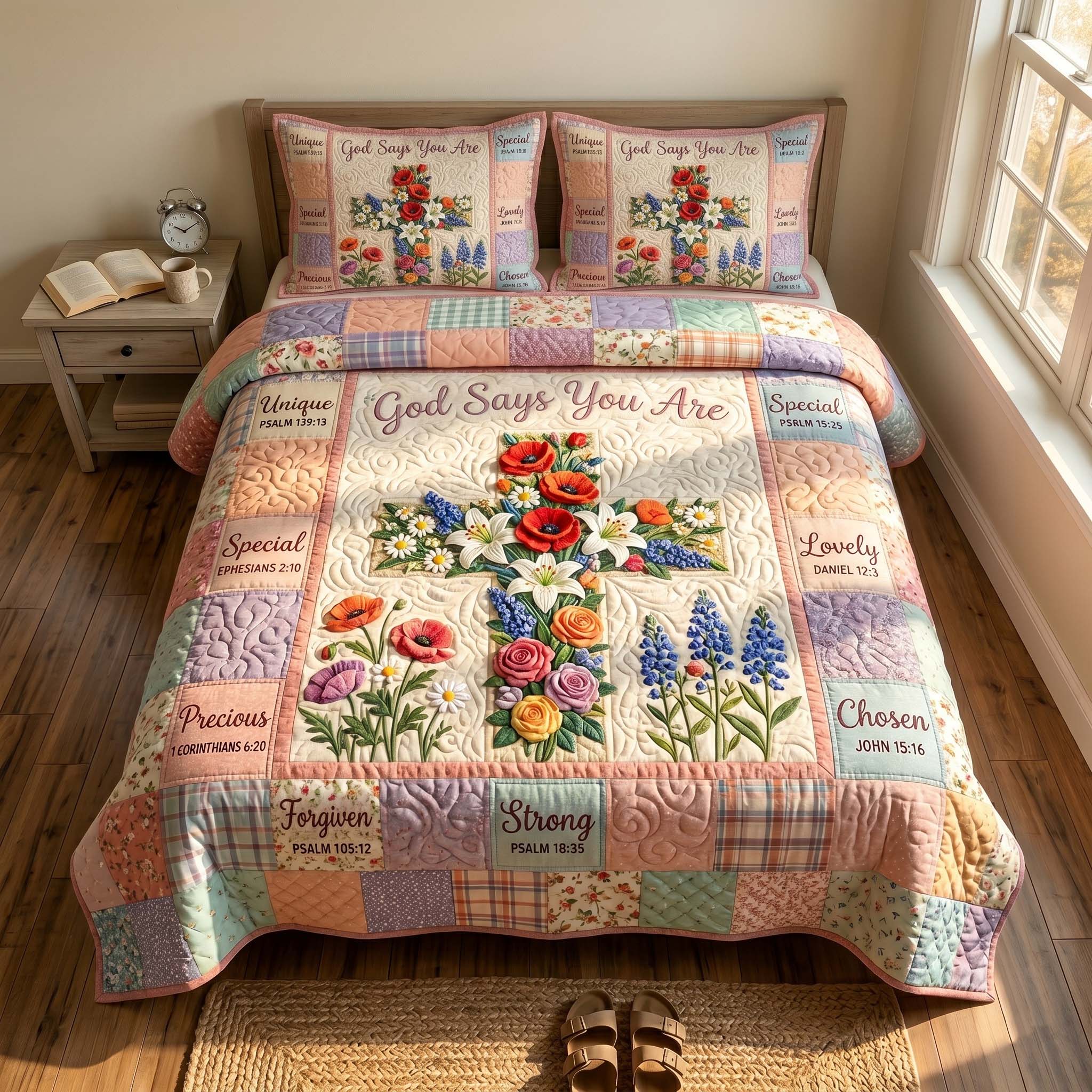 Faith Blossoms 3-Piece Quilted Bedding Set GFTOTP19459