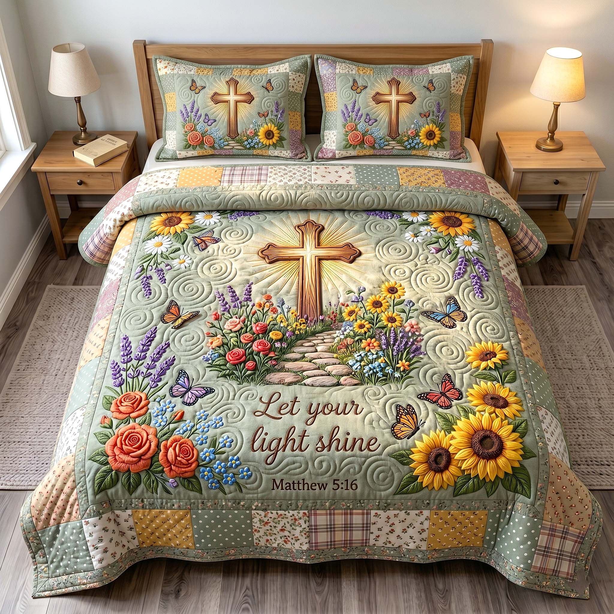 Grace In Bloom 3-Piece Quilted Bedding Set GFTOTP19551