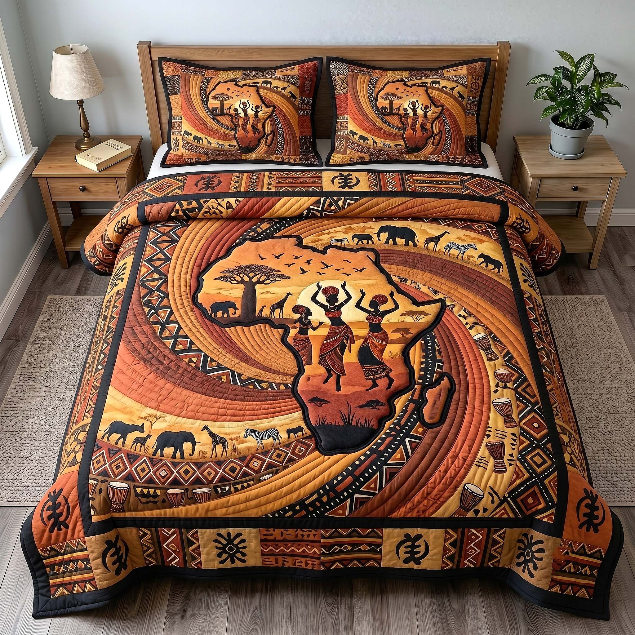 African Roots 3-Piece Quilted Bedding Set GFTOTP19668