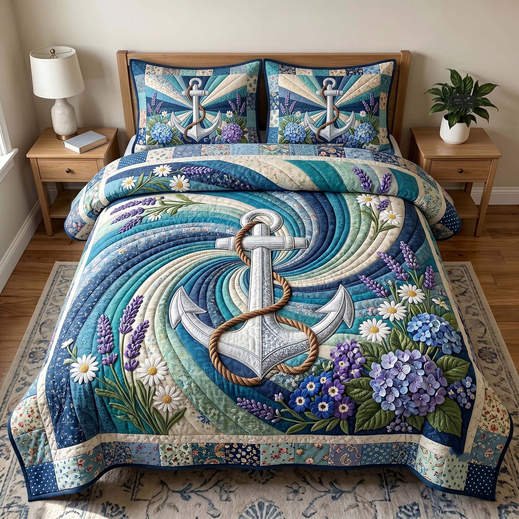 Floral Anchor 3-Piece Quilted Bedding Set GFTOTP19677