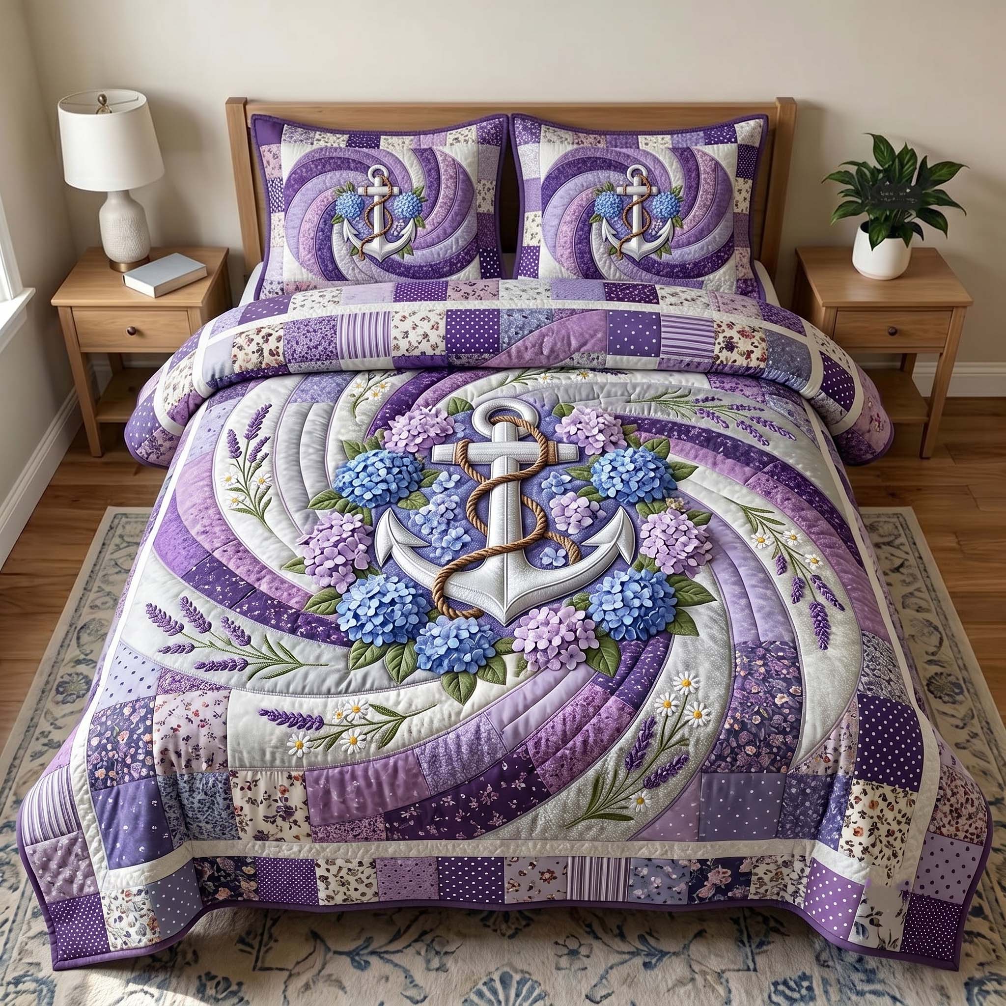 Floral Anchor 3-Piece Quilted Bedding Set GFTOTP19678