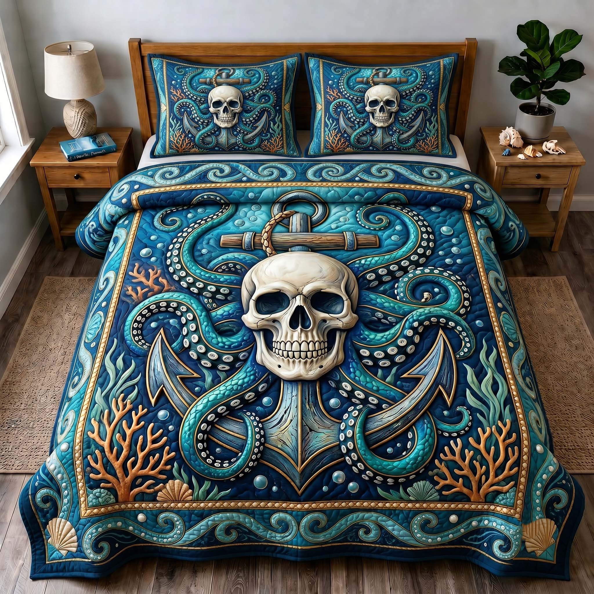 Kraken Anchor 3-Piece Quilted Bedding Set GFTOTP19679