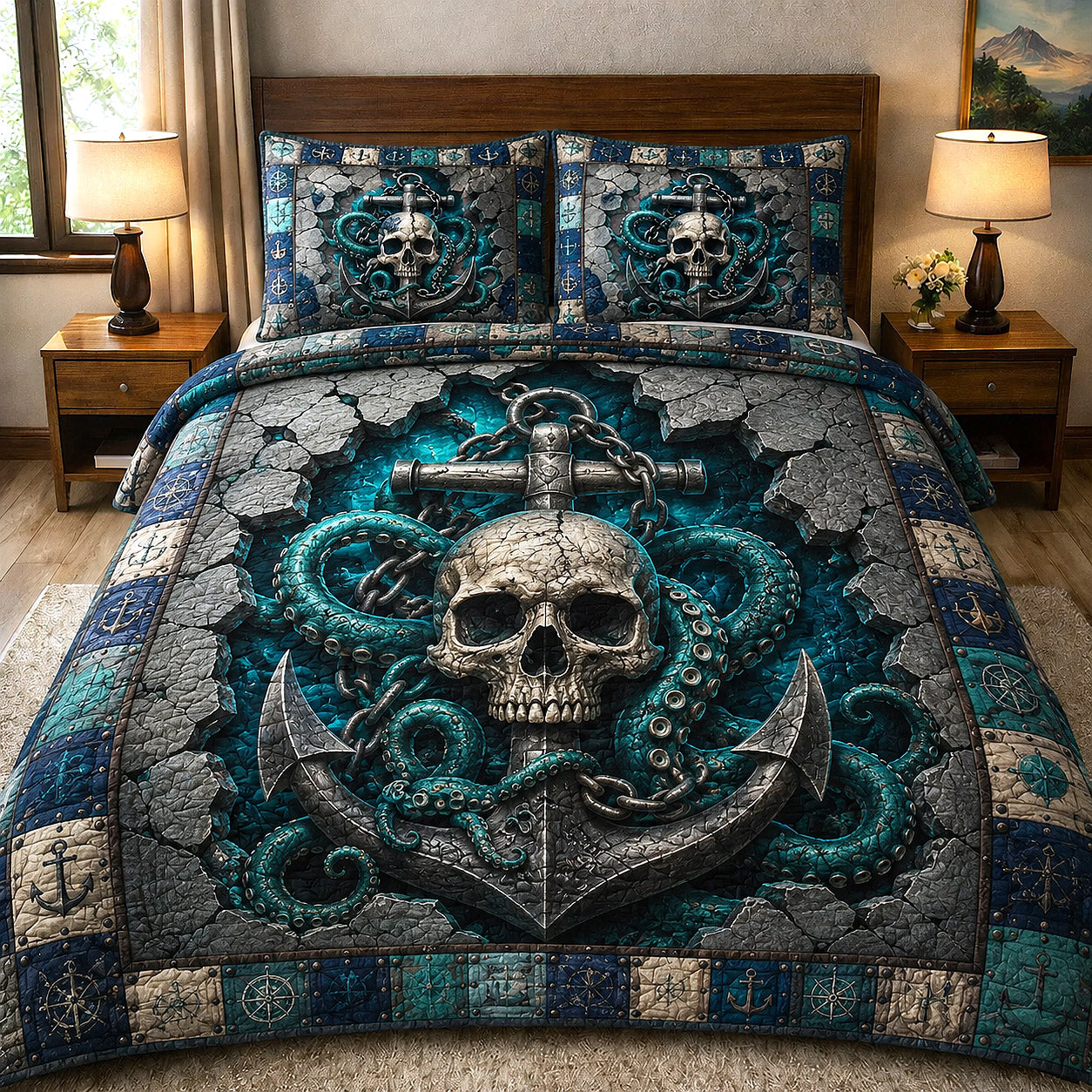 Kraken Anchor 3-Piece Quilted Bedding Set GFTOTP19680