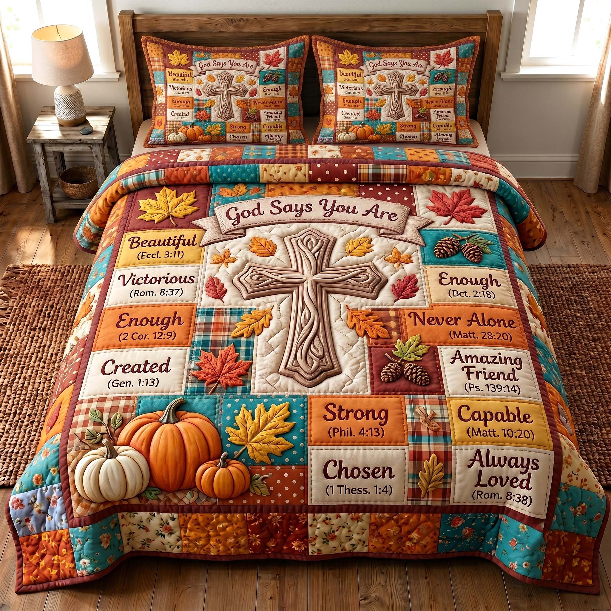 Faithful Autumn 3-Piece Quilted Bedding Set GFTOTP19807
