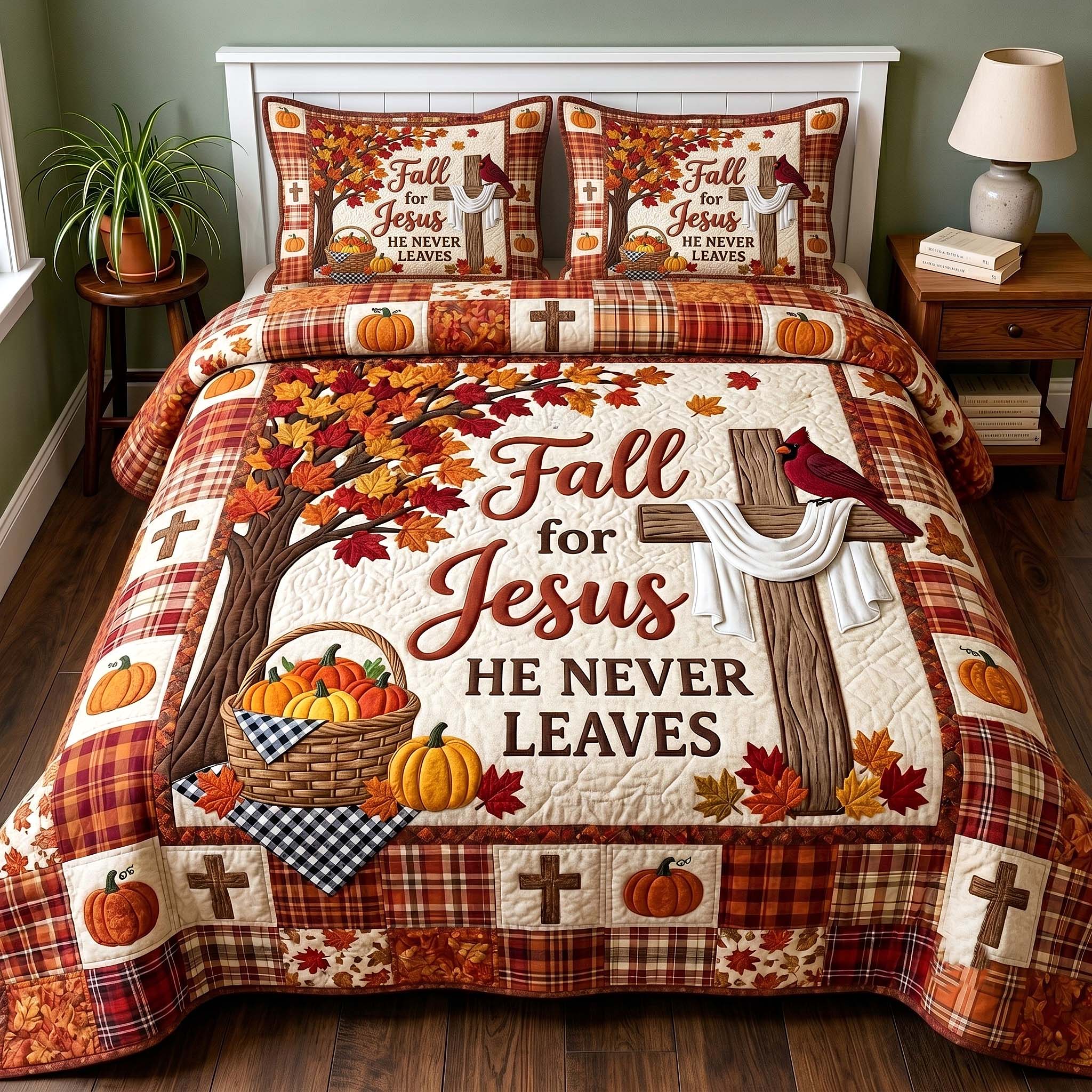 Faithful Autumn 3-Piece Quilted Bedding Set GFTOTP19809