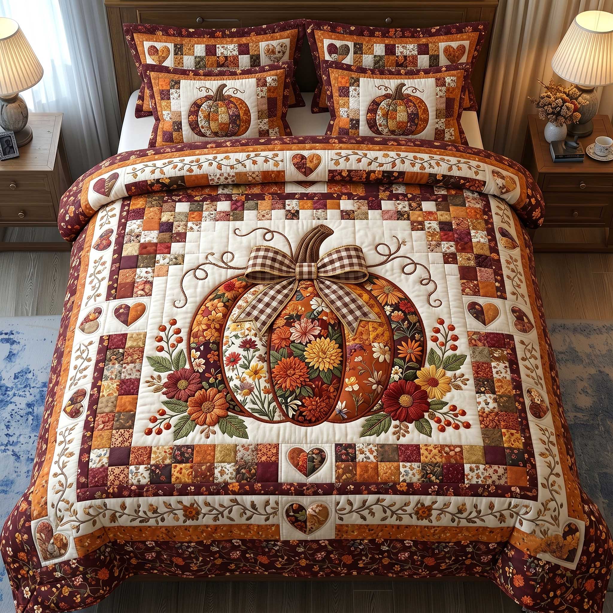 Pumpkin Blossoms Patchwork 3-Piece Quilted Bedding Set GFTOTP19830
