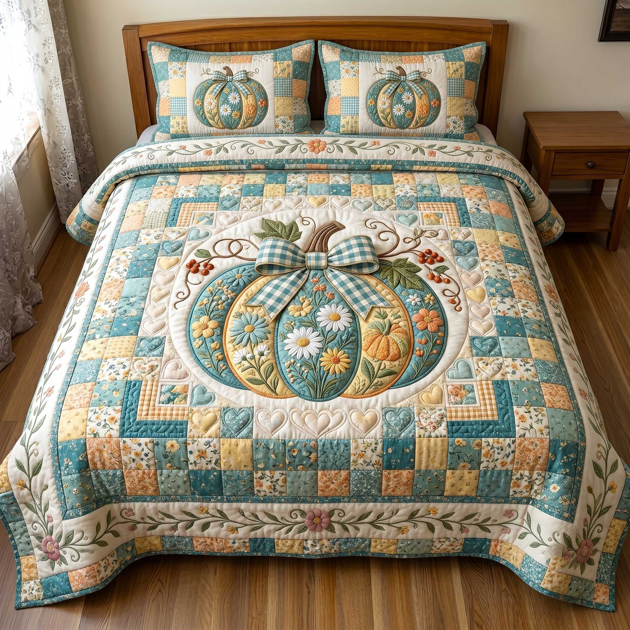 Pumpkin Blossoms Patchwork 3-Piece Quilted Bedding Set GFTOTP19831