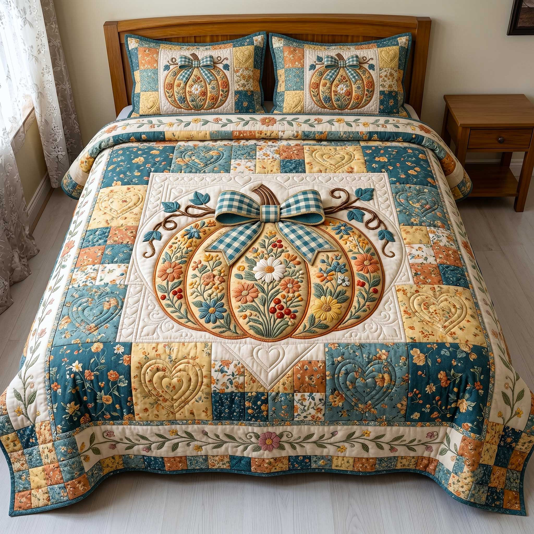 Pumpkin Blossoms Patchwork 3-Piece Quilted Bedding Set GFTOTP19832
