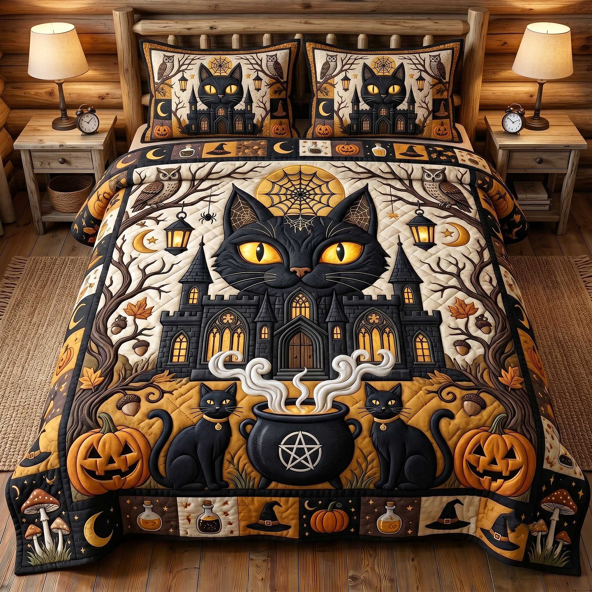 Black Cat Magic 3-Piece Quilted Bedding Set GFTOTP19859