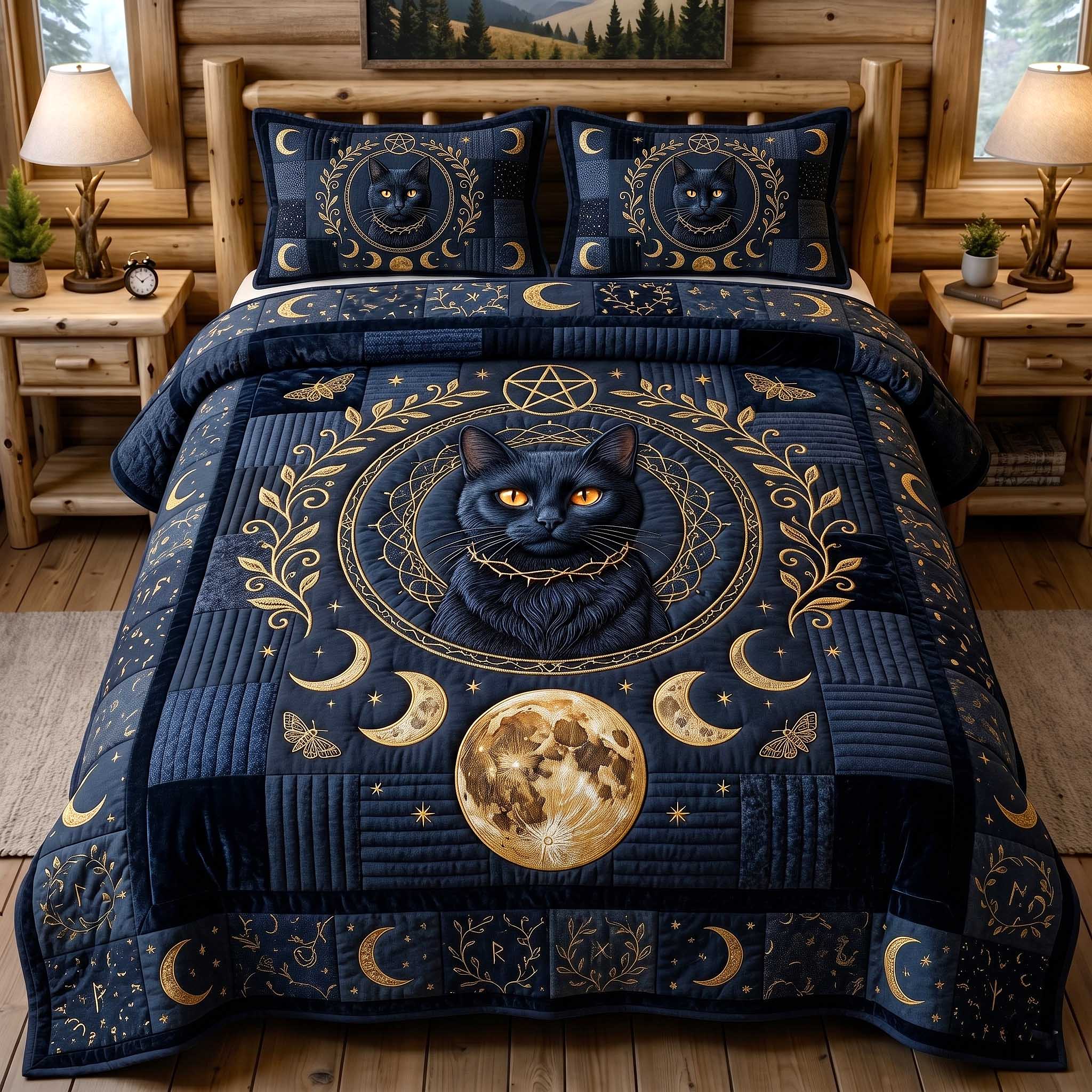 Black Cat Magic 3-Piece Quilted Bedding Set GFTOTP19861