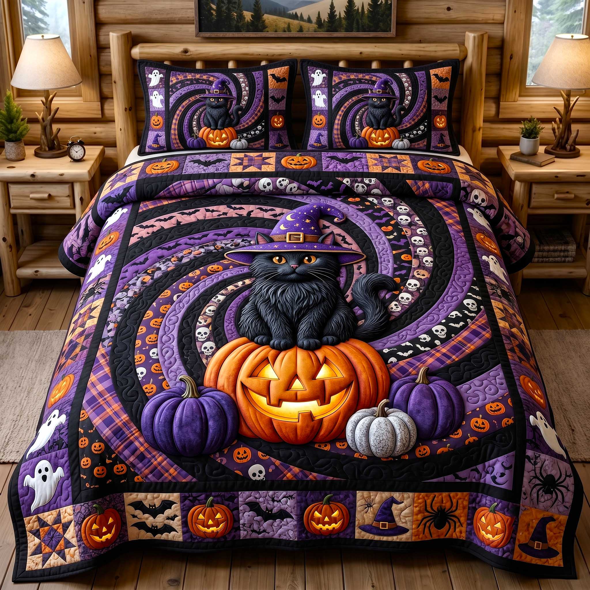 Black Cat Magic 3-Piece Quilted Bedding Set GFTOTP19862