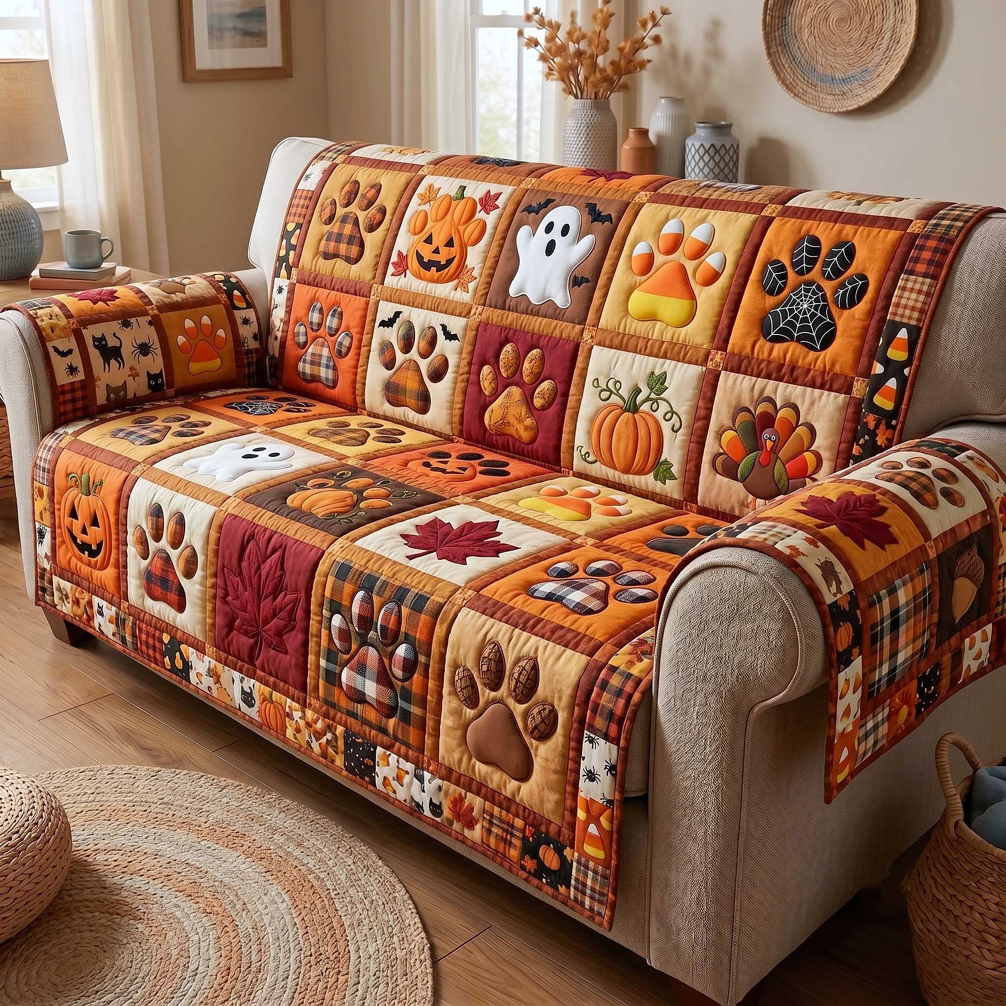 Spooky Pawprints Quilted Sofa Cover GFTOTP19870