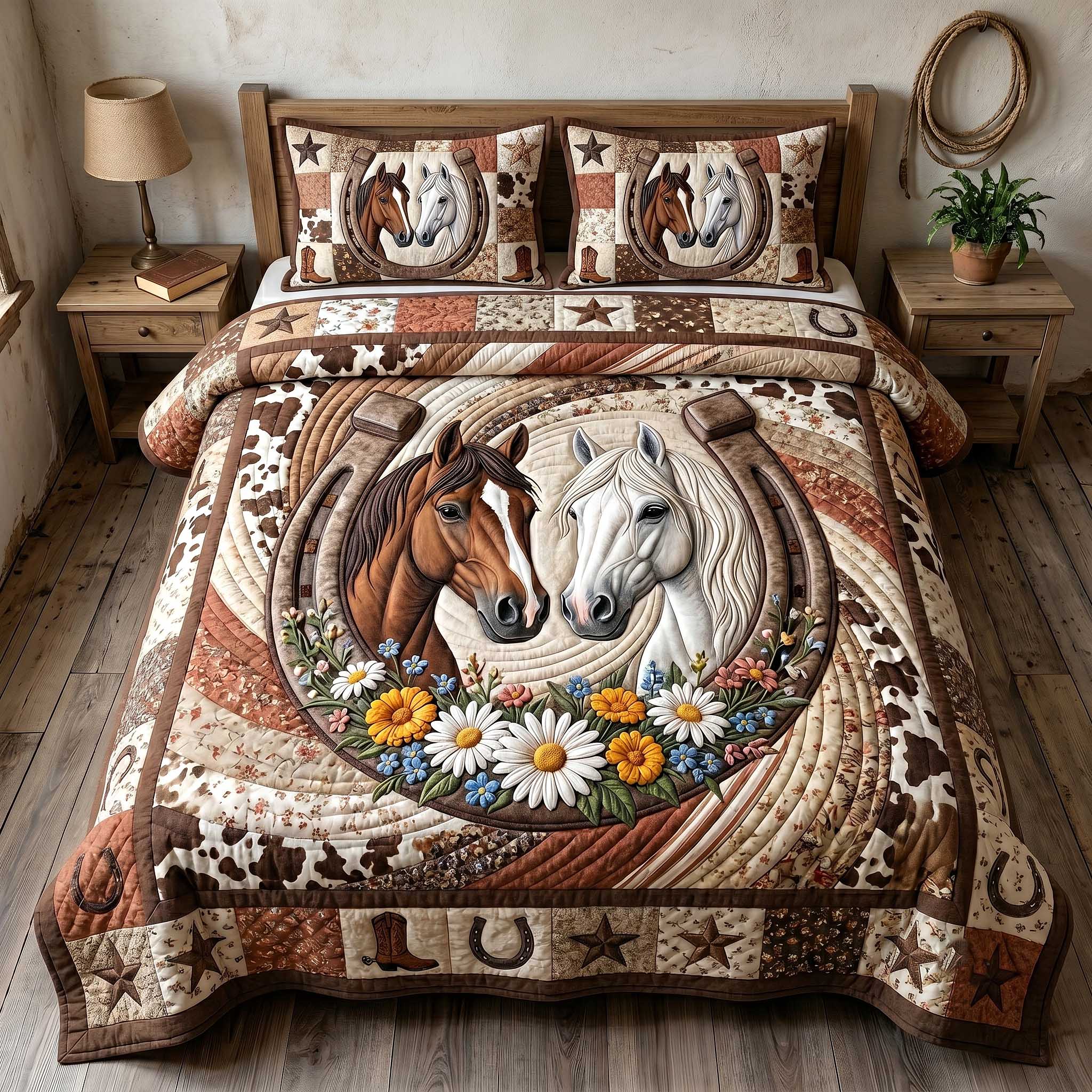 Wild West Horseshoe 3-Piece Quilted Bedding Set GFTOTP19881