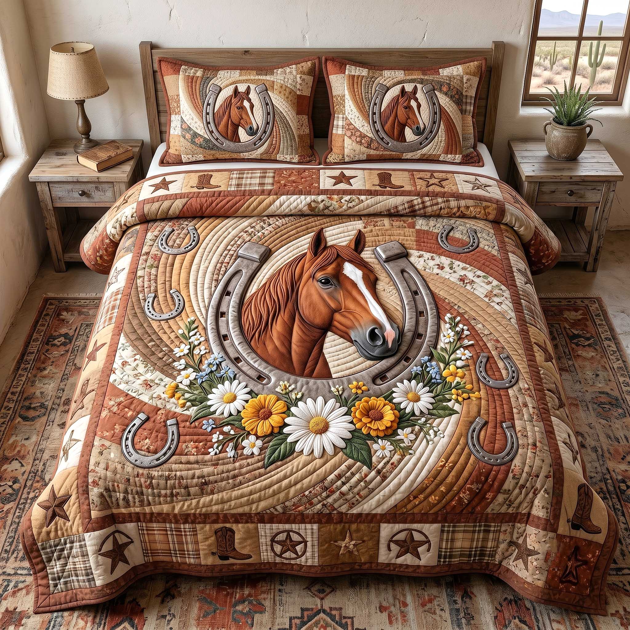 Wild West Horseshoe 3-Piece Quilted Bedding Set GFTOTP19882