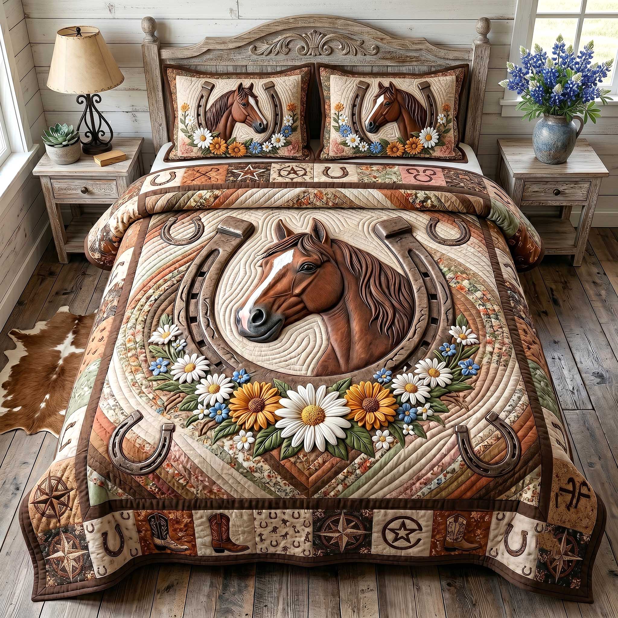 Wild West Horseshoe 3-Piece Quilted Bedding Set GFTOTP19883