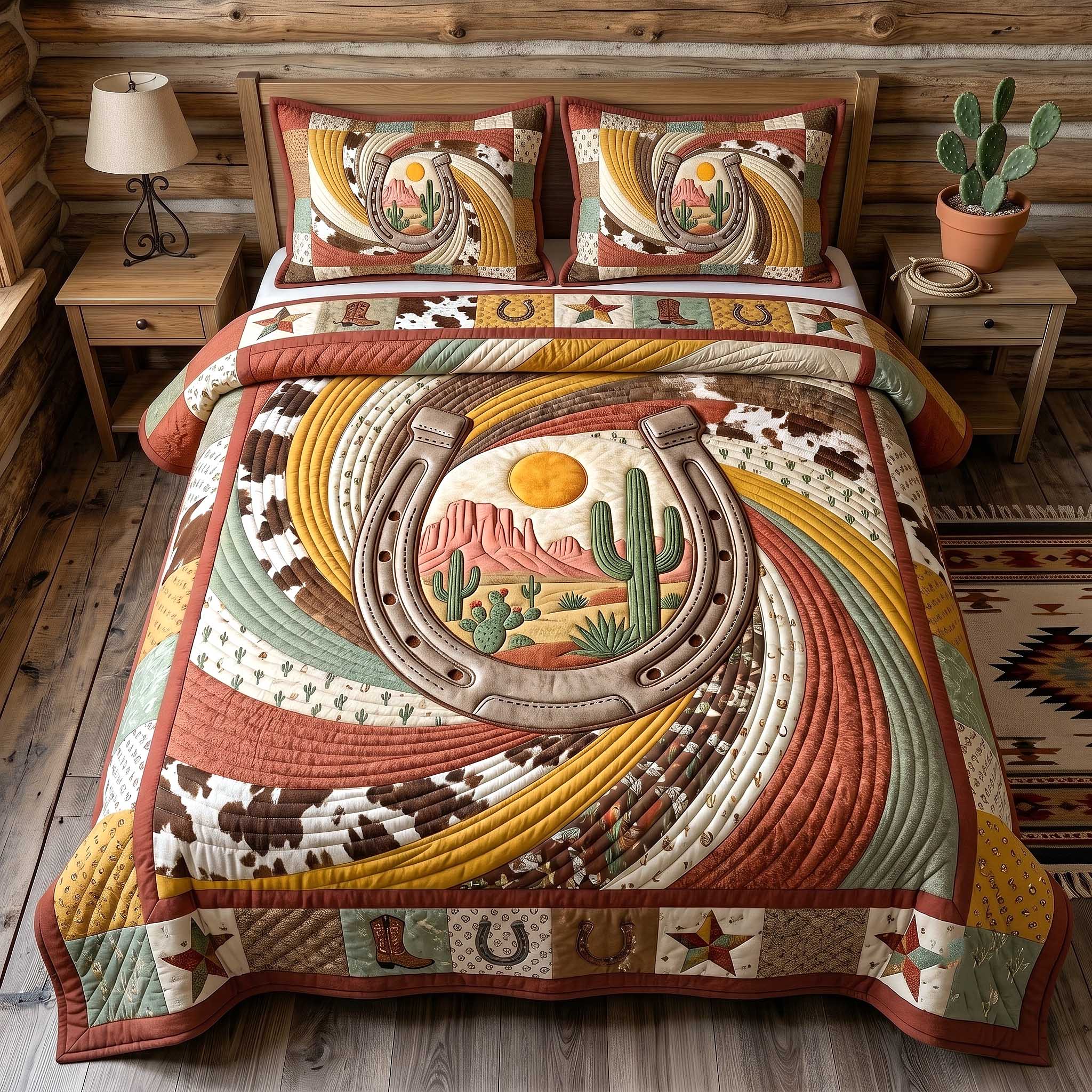 Wild West Horseshoe 3-Piece Quilted Bedding Set GFTOTP19884