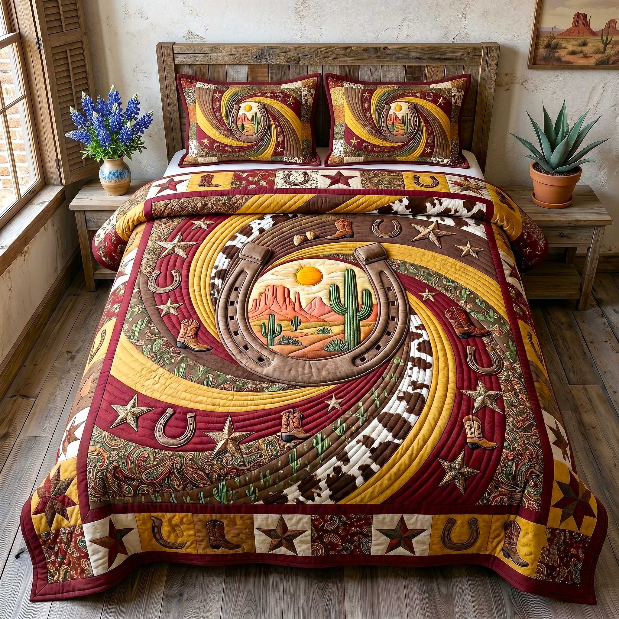 Wild West Horseshoe 3-Piece Quilted Bedding Set GFTOTP19885