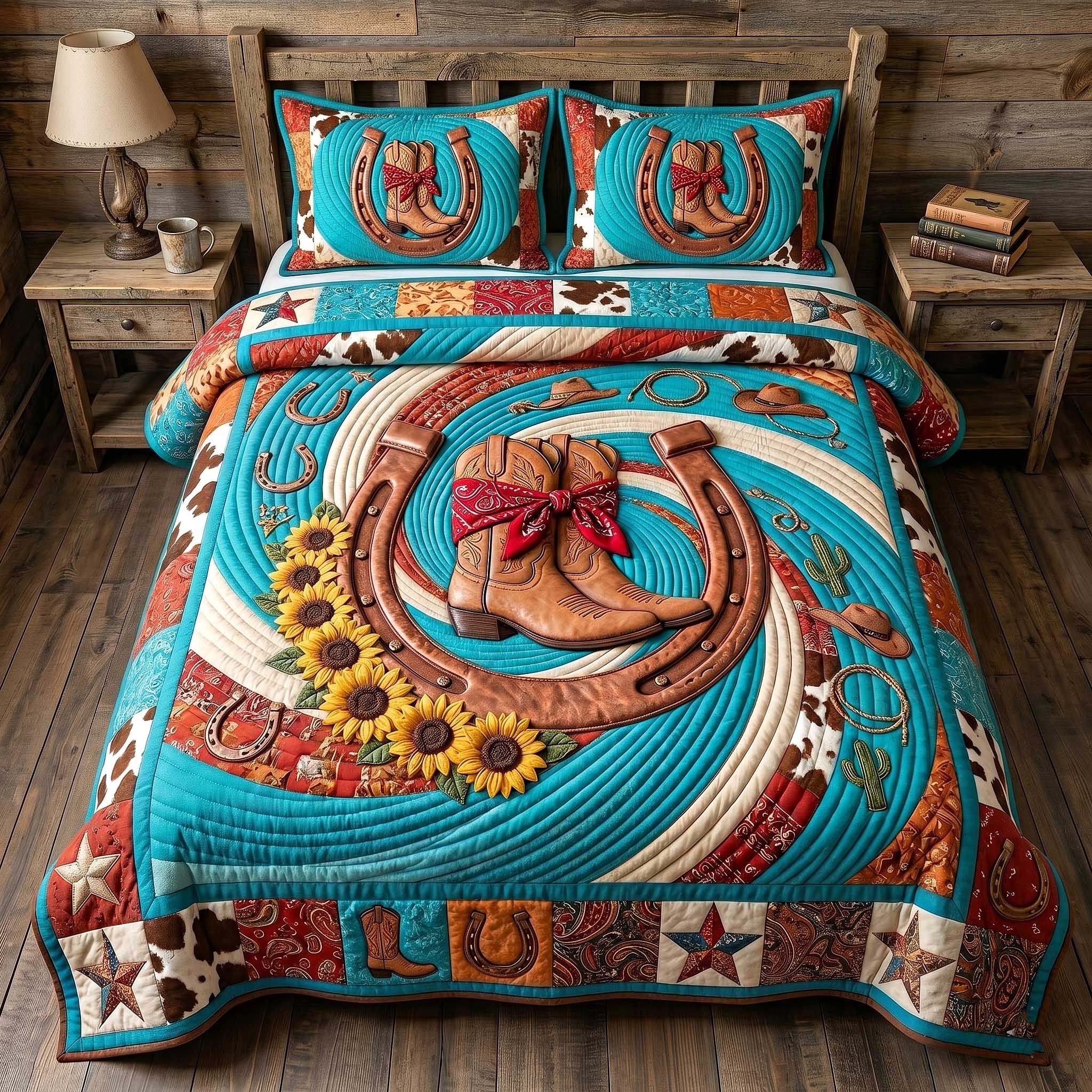 Wild West Horseshoe 3-Piece Quilted Bedding Set GFTOTP19886