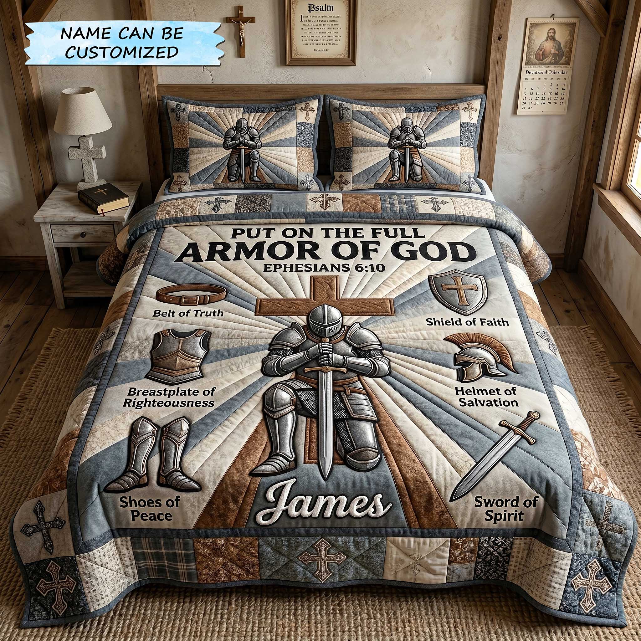 Personalized Full Armor Of God 3-Piece Quilted Bedding Set QTCUZ GFTOTP20041