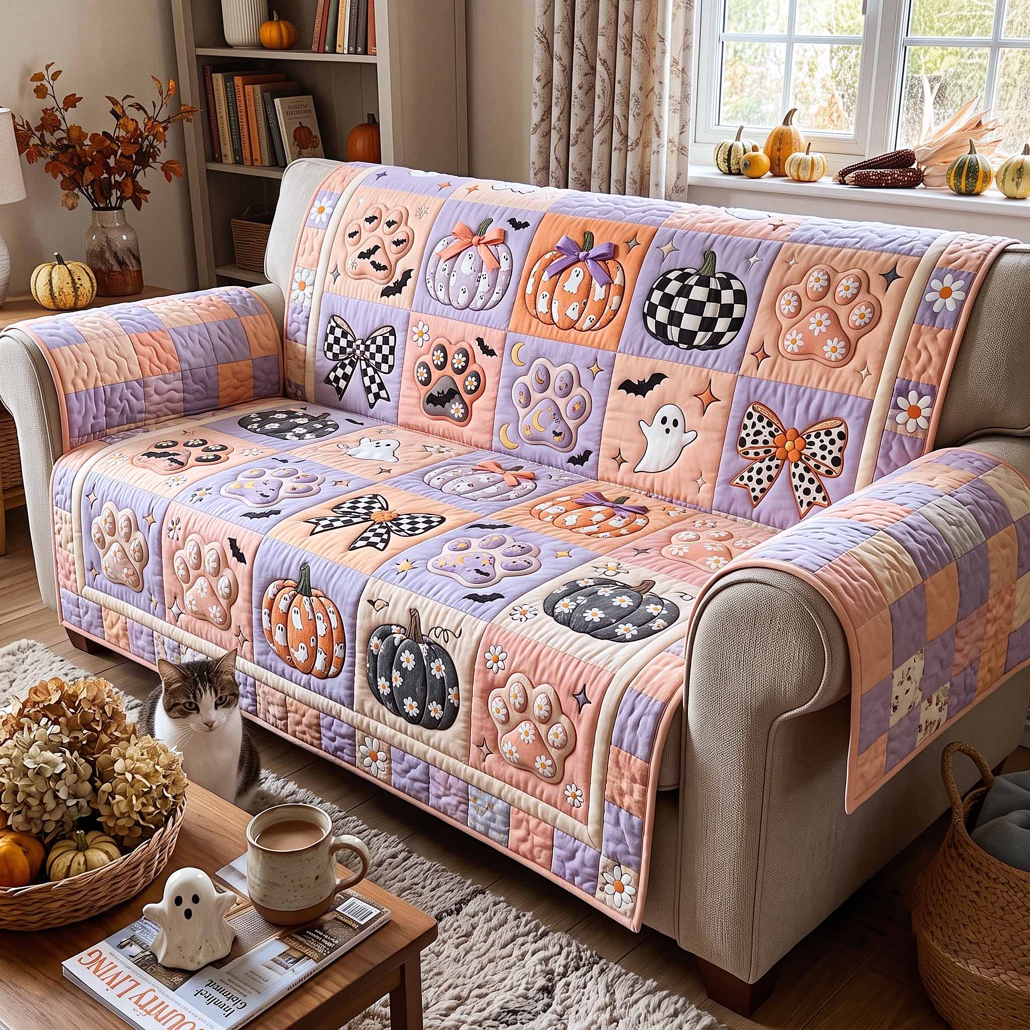 Autumn Cottage Paws Quilted Sofa Cover GFTOTP20291