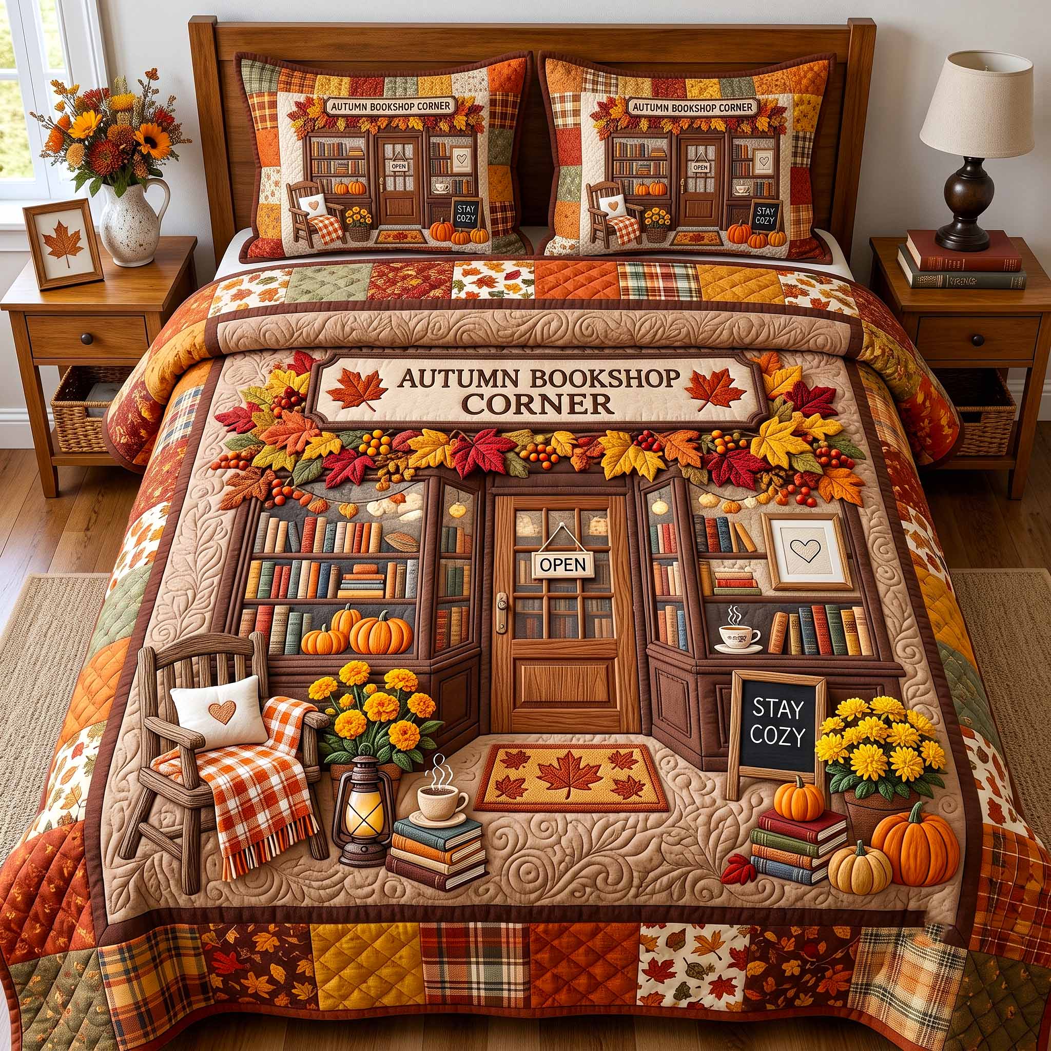 Autumn Bookshop 3-Piece Quilted Bedding Set GFTOTP20404