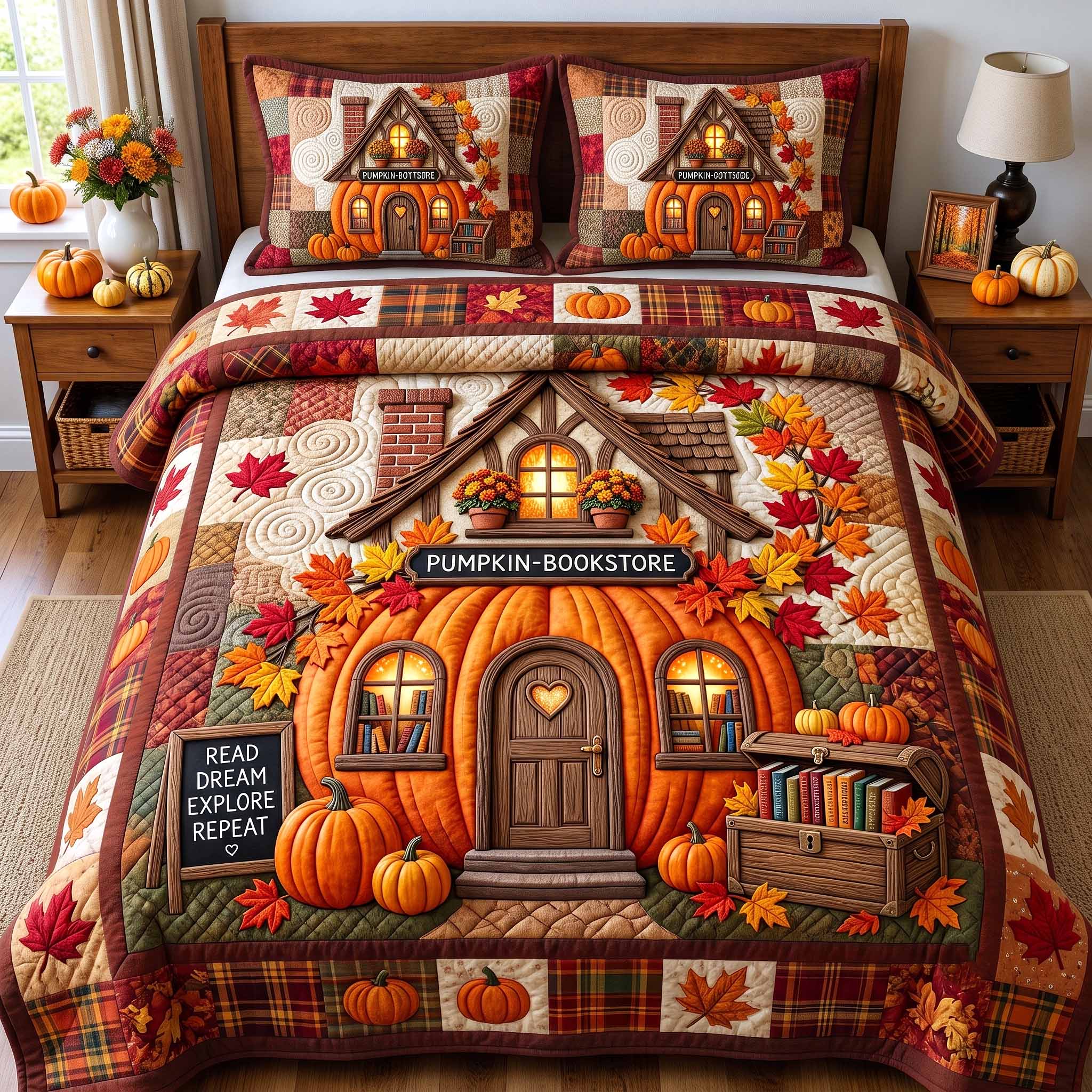 Autumn Bookshop 3-Piece Quilted Bedding Set GFTOTP20406