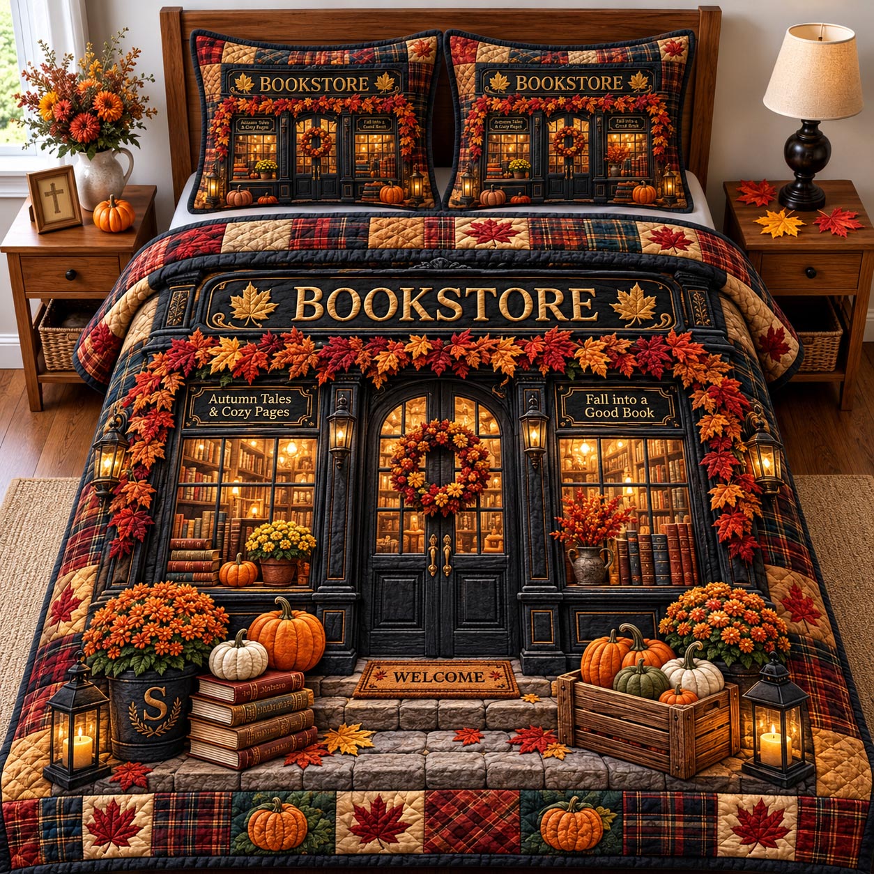 Autumn Bookshop 3-Piece Quilted Bedding Set GFTOTP20407
