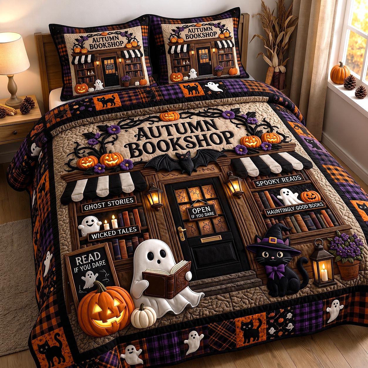Autumn Bookshop 3-Piece Quilted Bedding Set GFTOTP20409