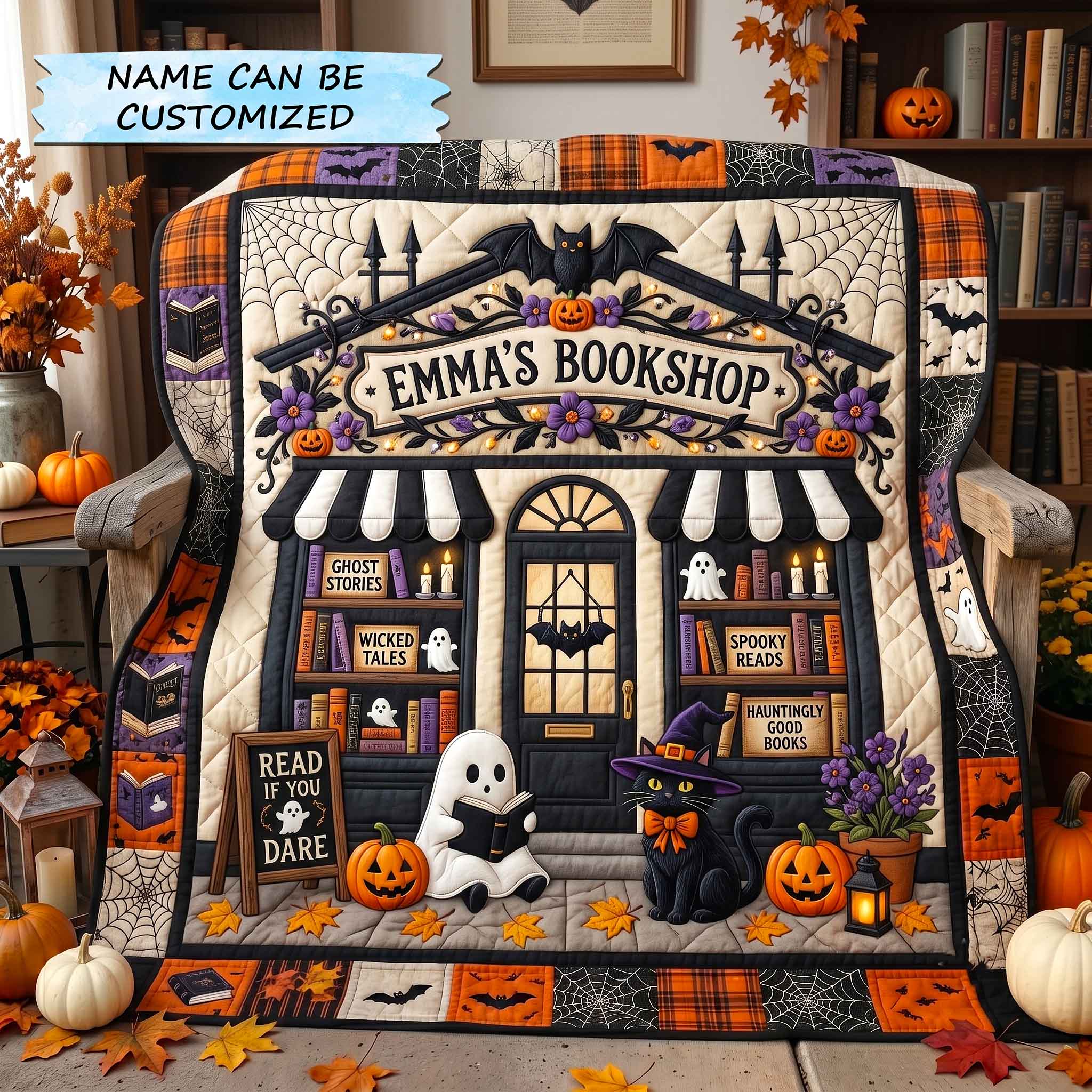 Personalized Autumn Bookshop Quilted Blanket QTCUZ GFTOTP20459