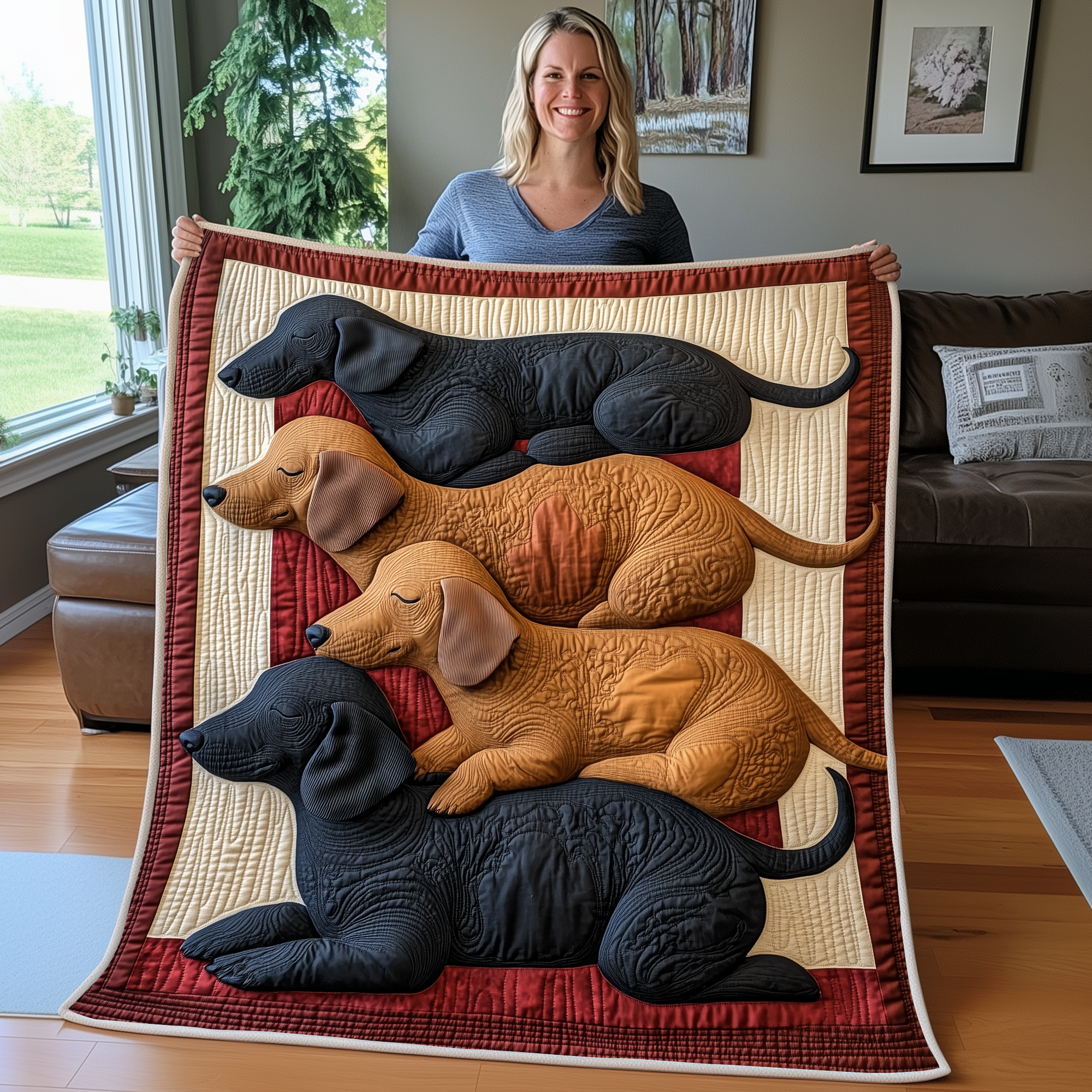 Whimsical Sleeping Dachshund Quilted Blanket GFTOTP2391