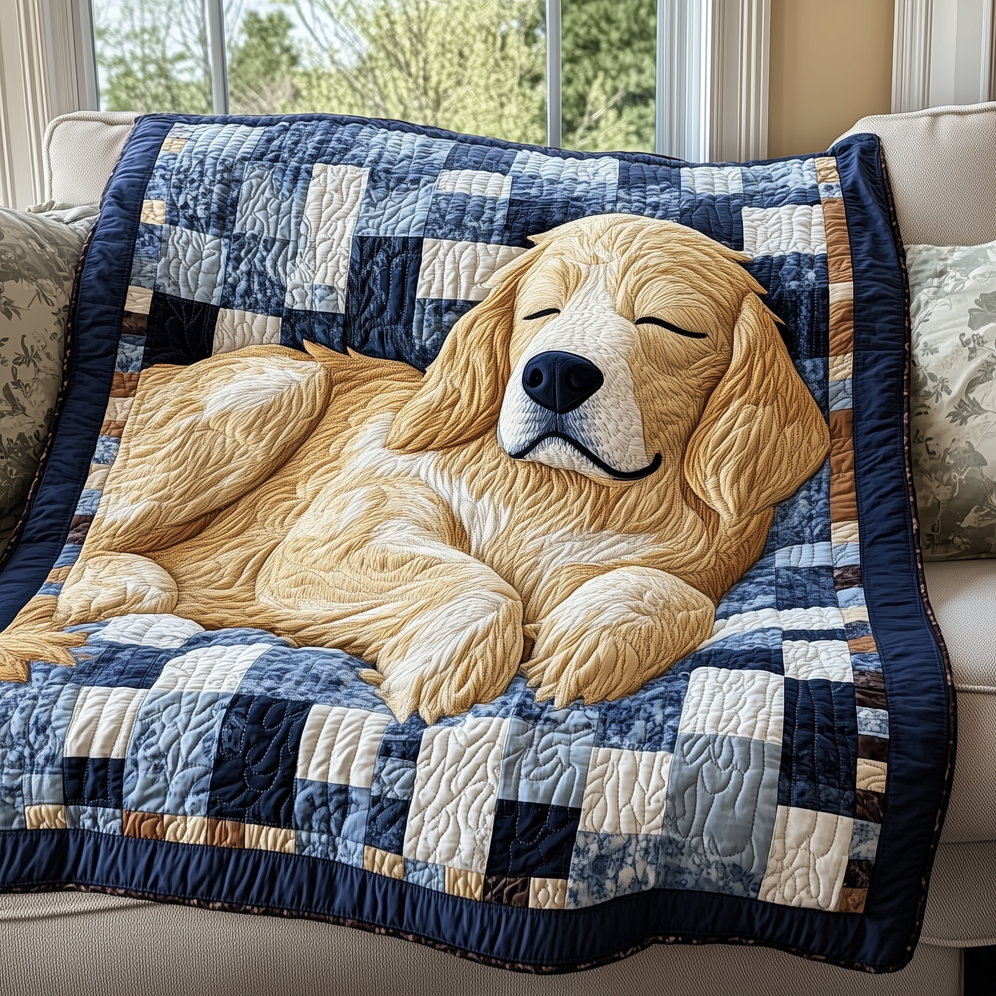 Peaceful Sleepy Golden Retriever Quilted Blanket GFTOTP2562