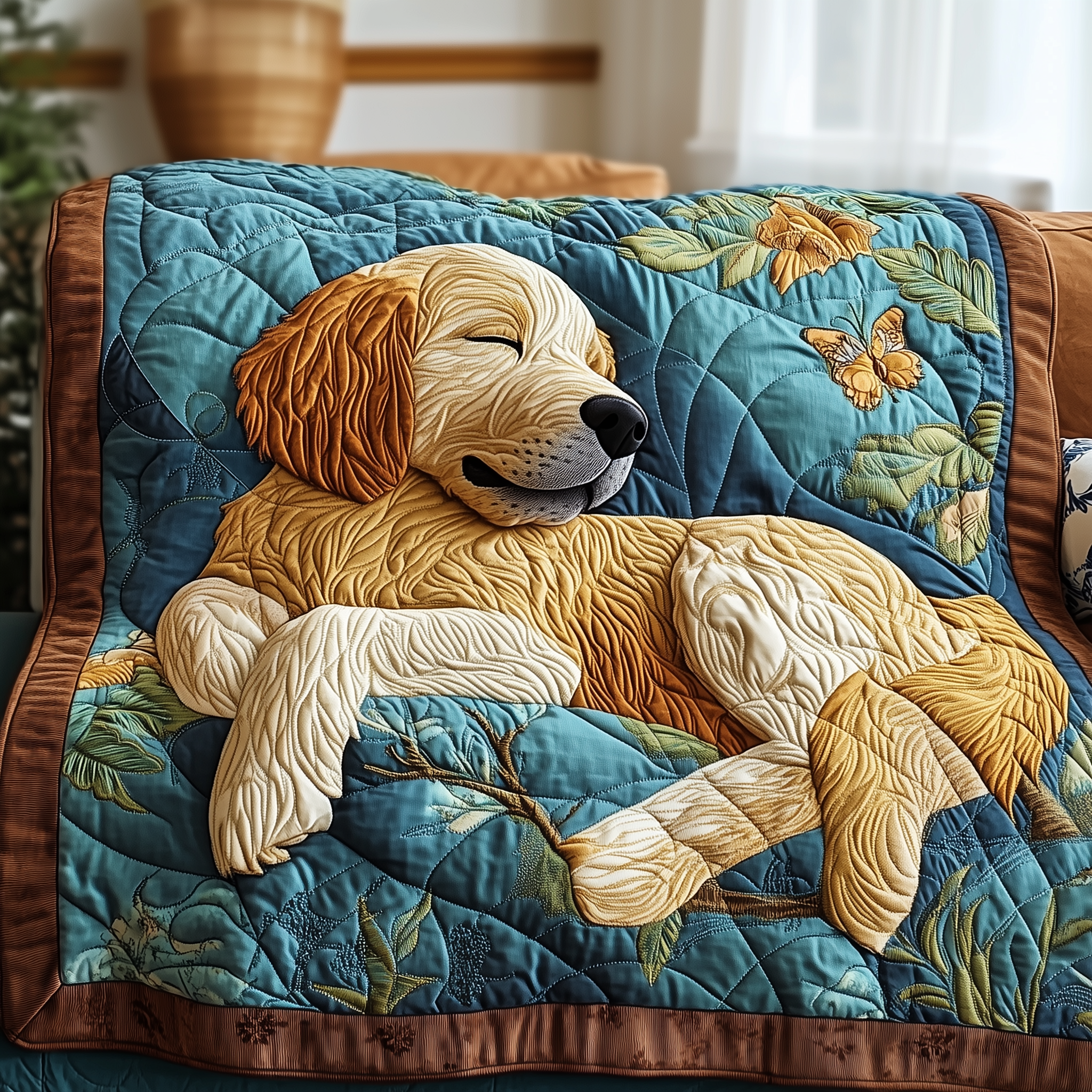 Peaceful Sleepy Golden Retriever Quilted Blanket GFTOTP2564