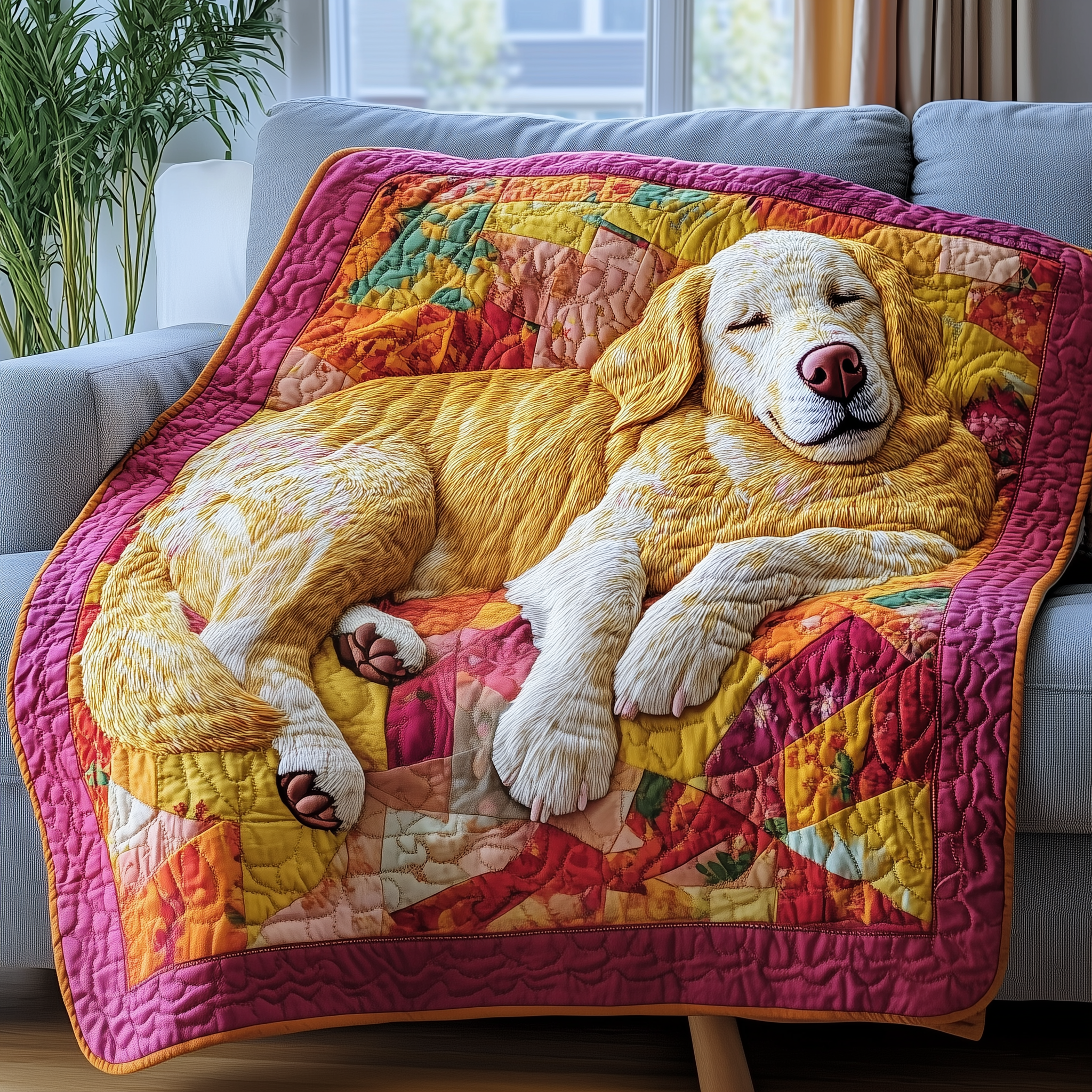 Peaceful Sleepy Golden Retriever Quilted Blanket GFTOTP2573