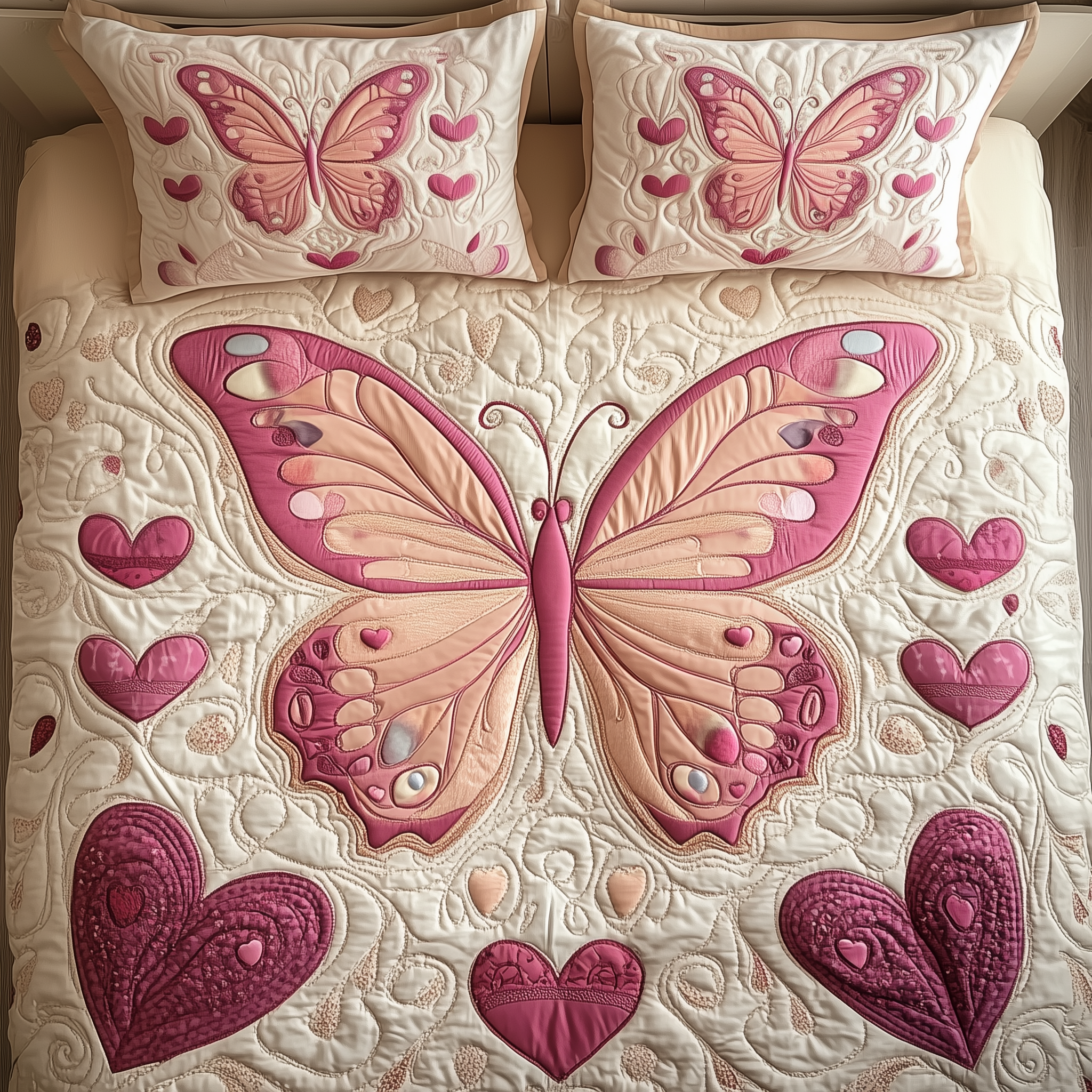 Heart Butterfly 3-Piece Quilted Bedding Set GFTOTP258