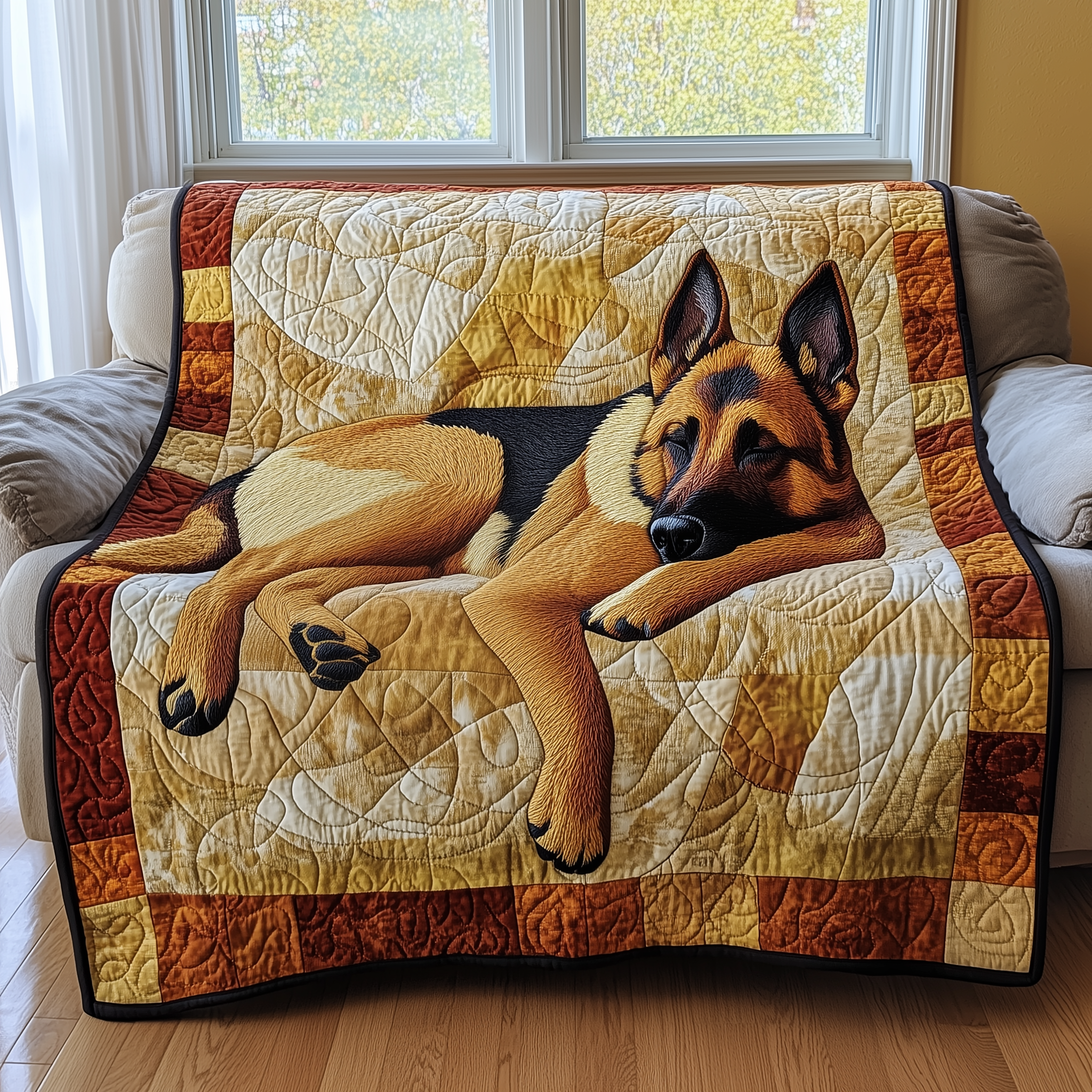 Sleepy German Shepherd Quilted Blanket GFTOTP2646