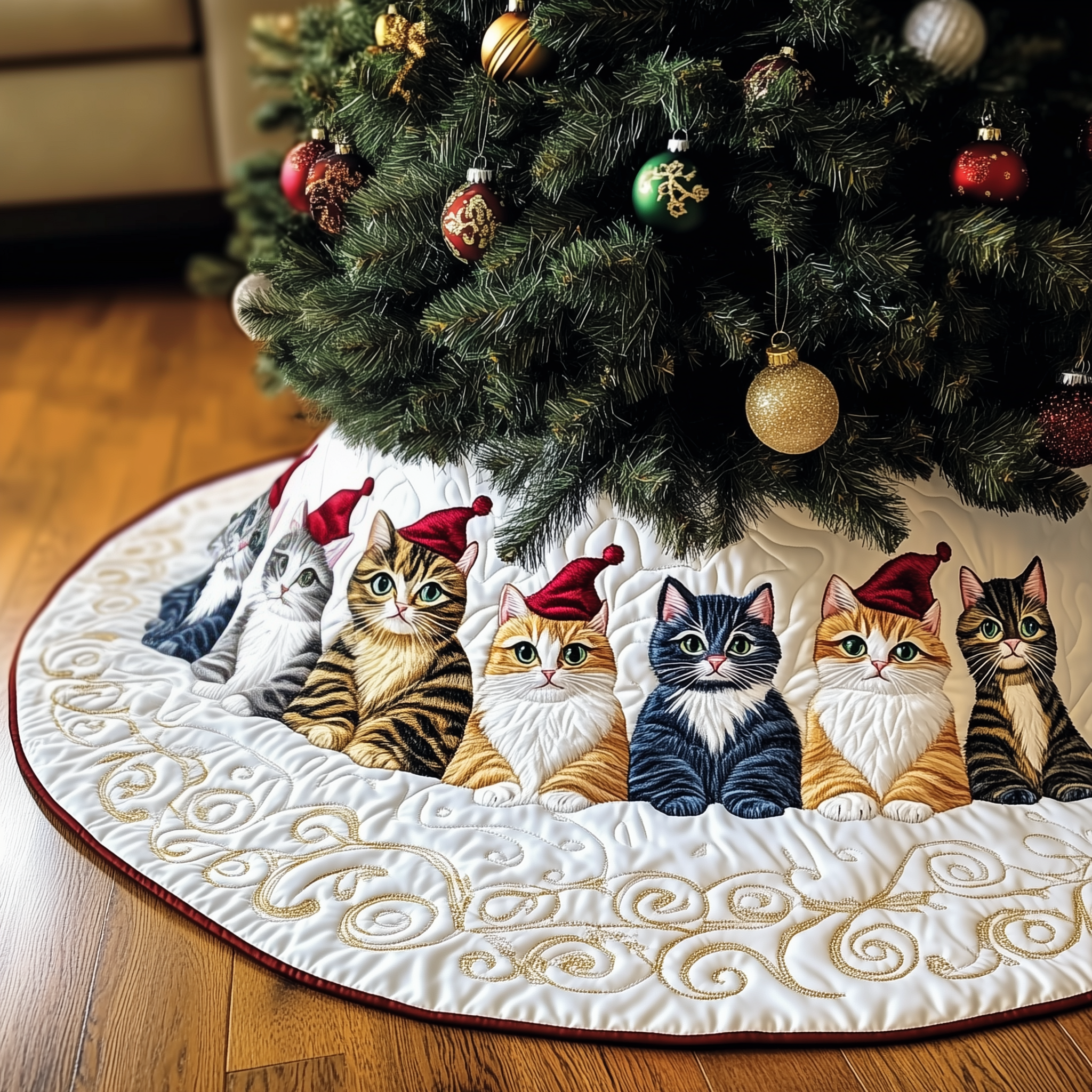 Joyful Cat Quilted Tree Skirt GFTOTP359
