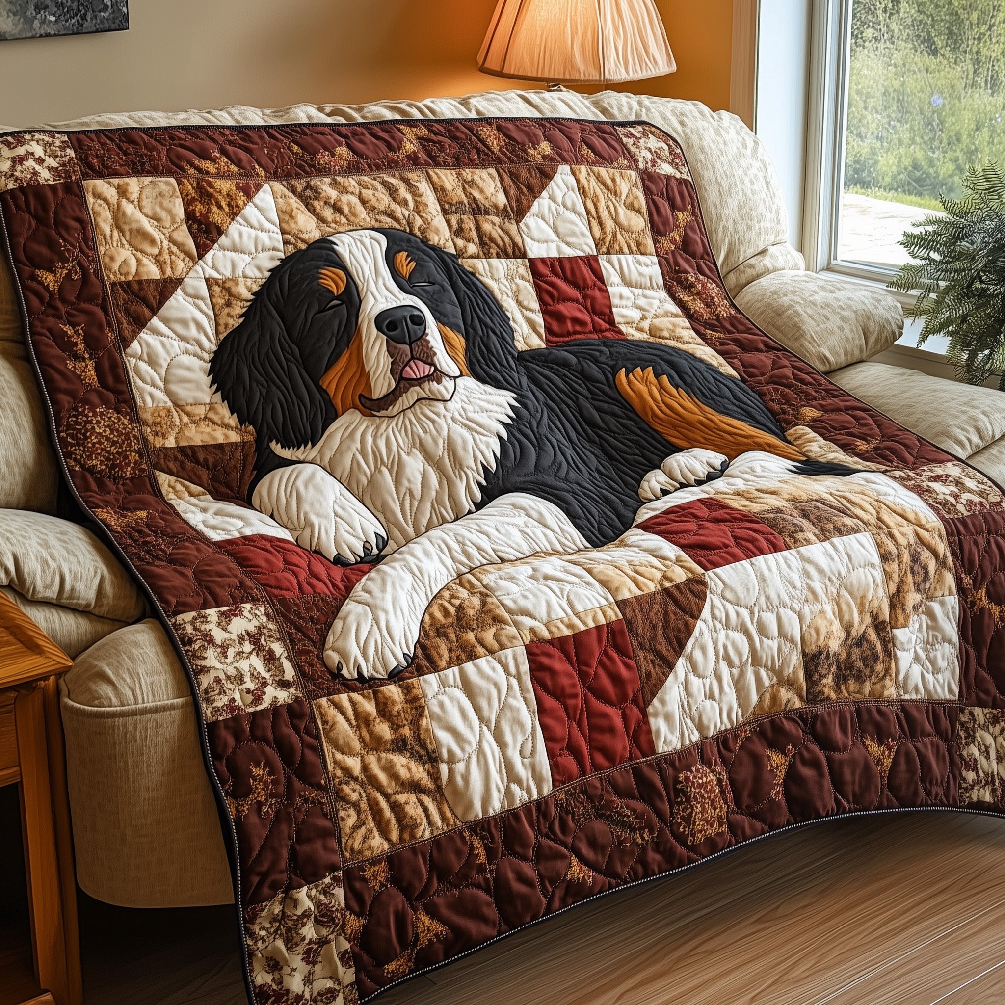 Happy Bernese Mountain Dog Quilted Blanket GFTOTP4859